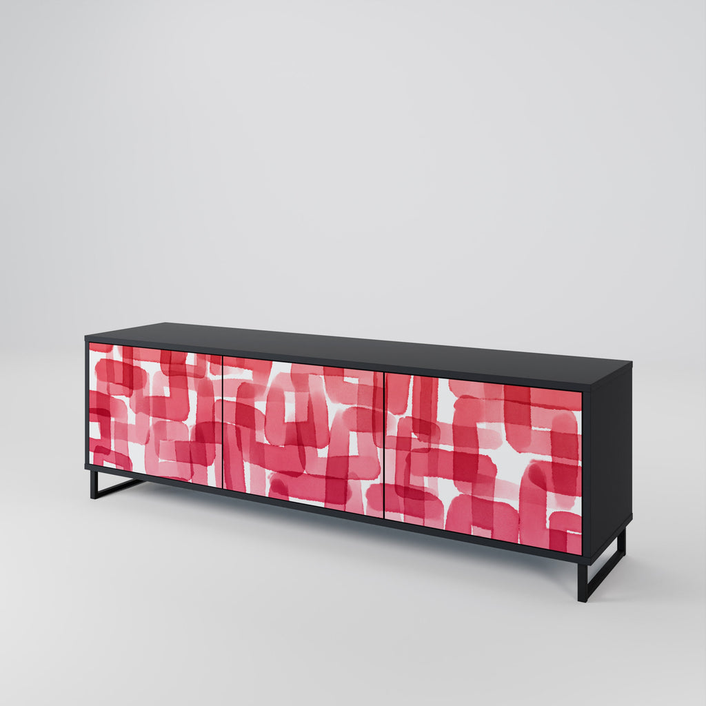 KALEIDOSCOPIC CUBISM 3-Door TV Stand in Black Finish