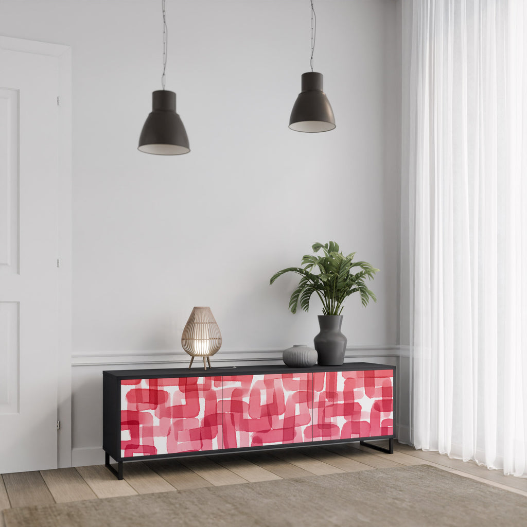 KALEIDOSCOPIC CUBISM 3-Door TV Stand in Black Finish
