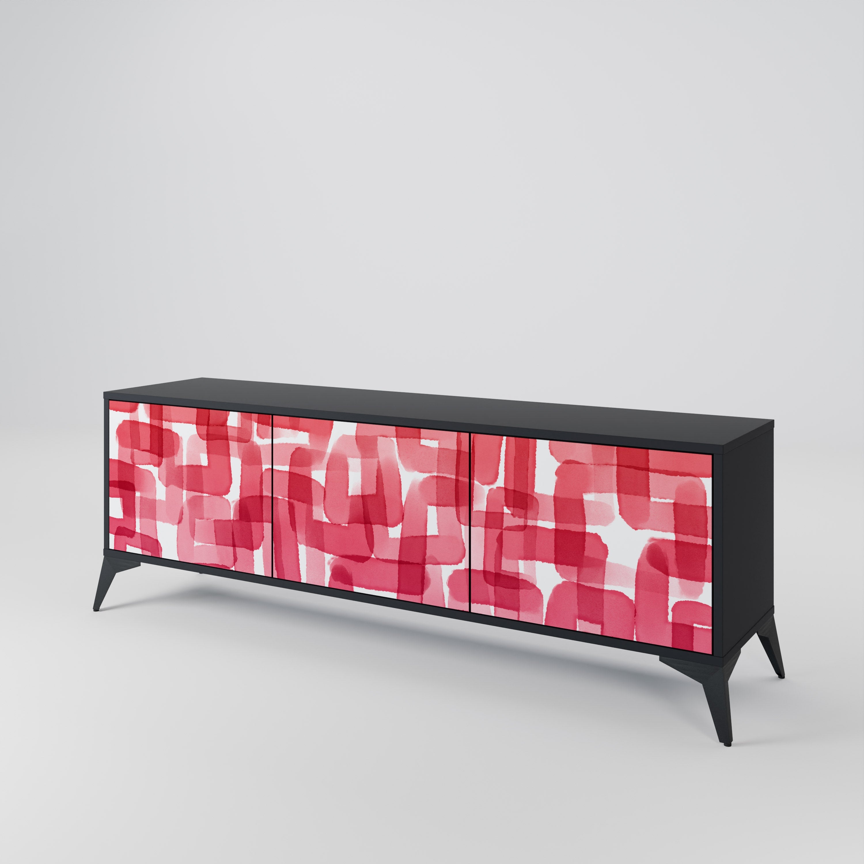 KALEIDOSCOPIC CUBISM 3-Door TV Stand in Black Finish