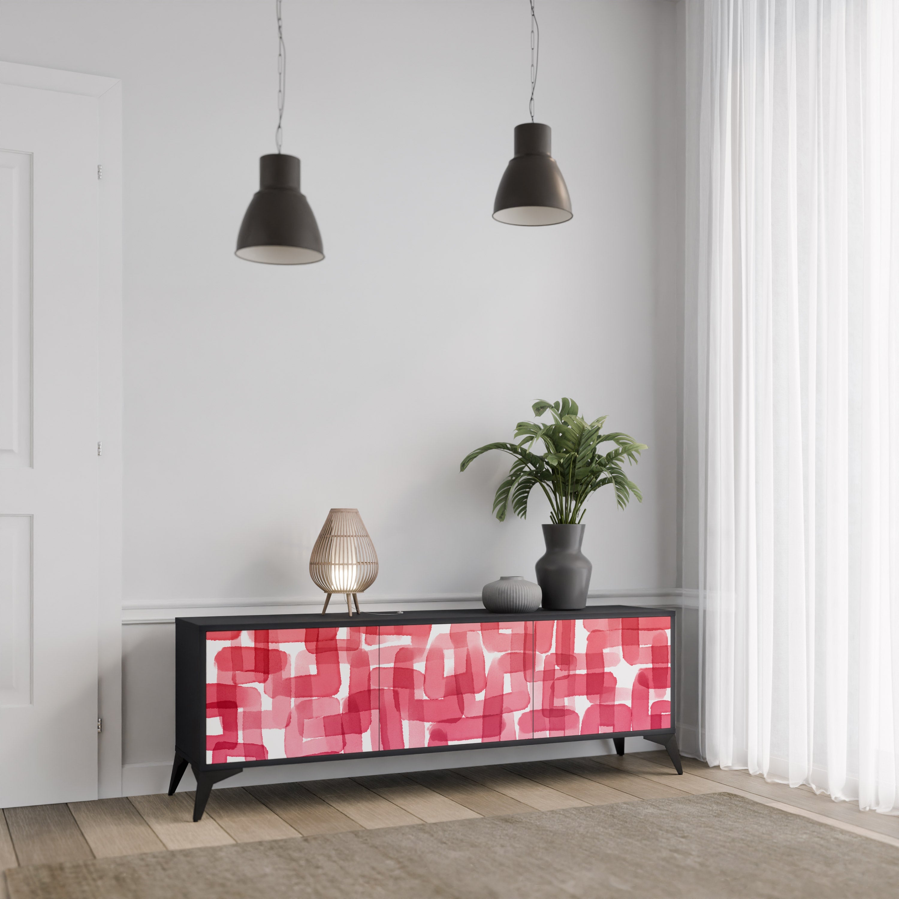 KALEIDOSCOPIC CUBISM 3-Door TV Stand in Black Finish