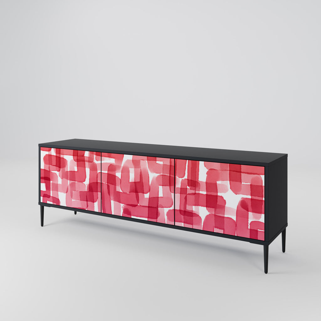 KALEIDOSCOPIC CUBISM 3-Door TV Stand in Black Finish