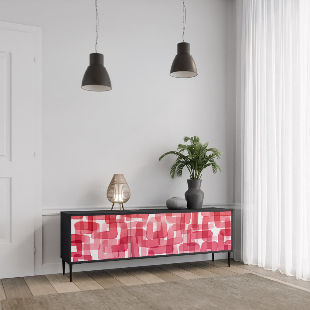 KALEIDOSCOPIC CUBISM 3-Door TV Stand in Black Finish