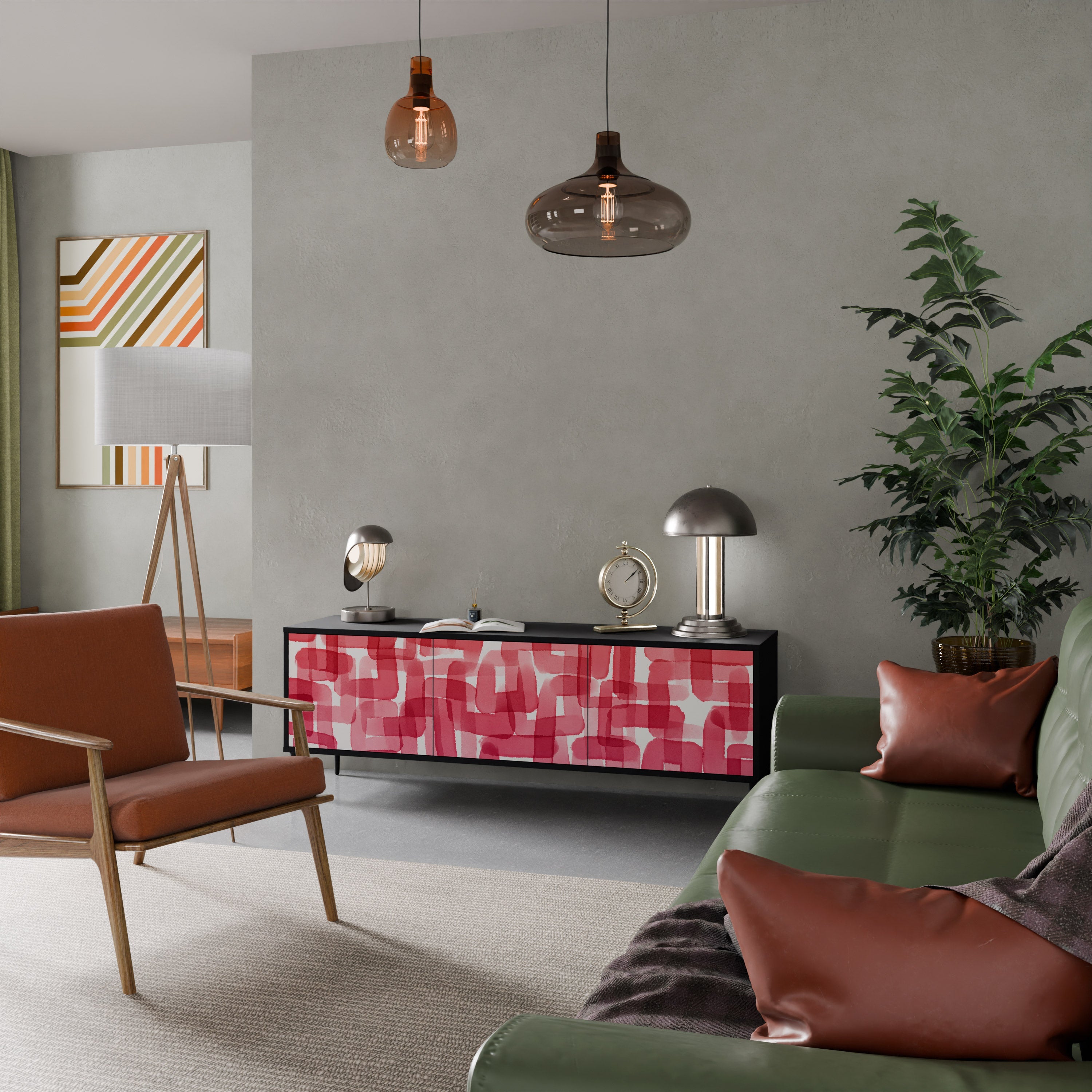 KALEIDOSCOPIC CUBISM Móvel de TV com 3 Portas em Acabamento Preto