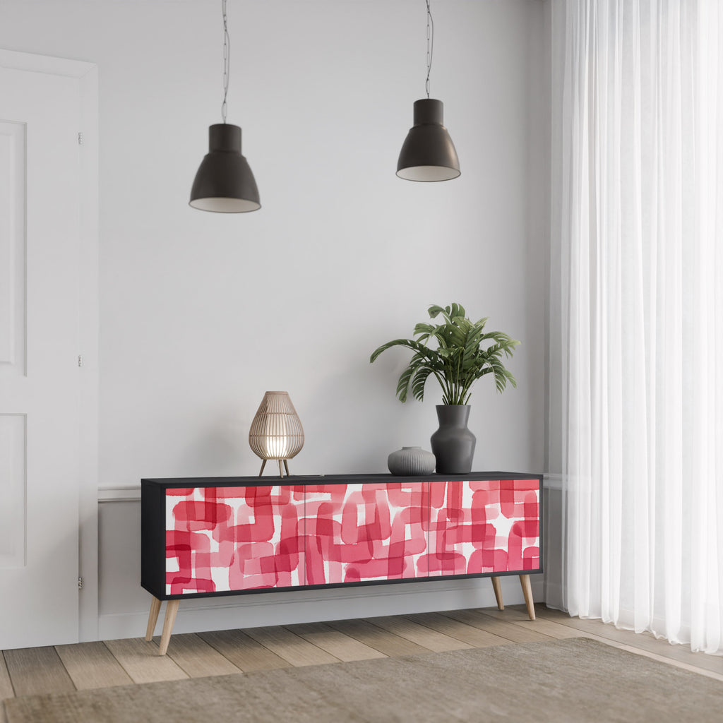 KALEIDOSCOPIC CUBISM 3-Door TV Stand in Black Finish