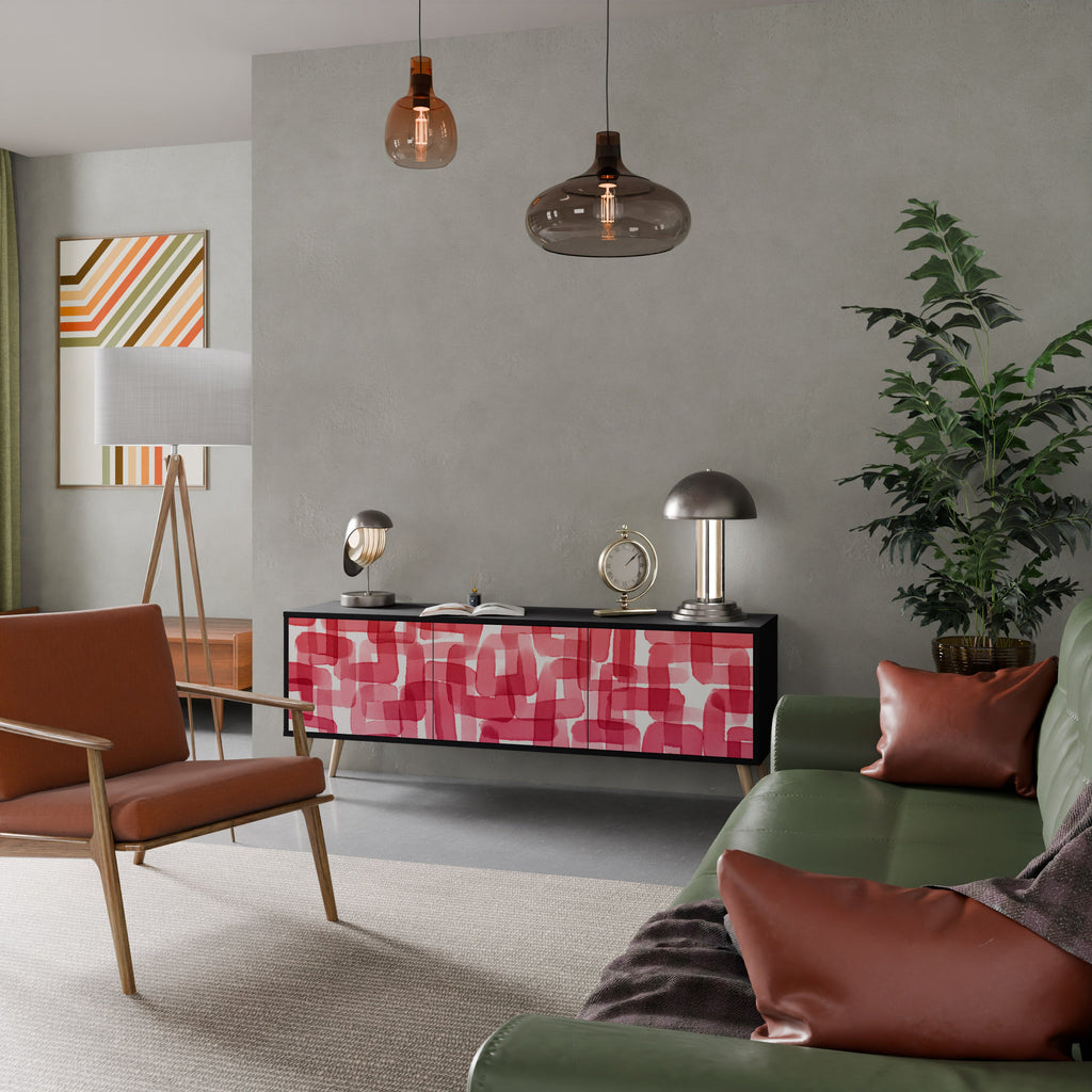 KALEIDOSCOPIC CUBISM 3-Door TV Stand in Black Finish