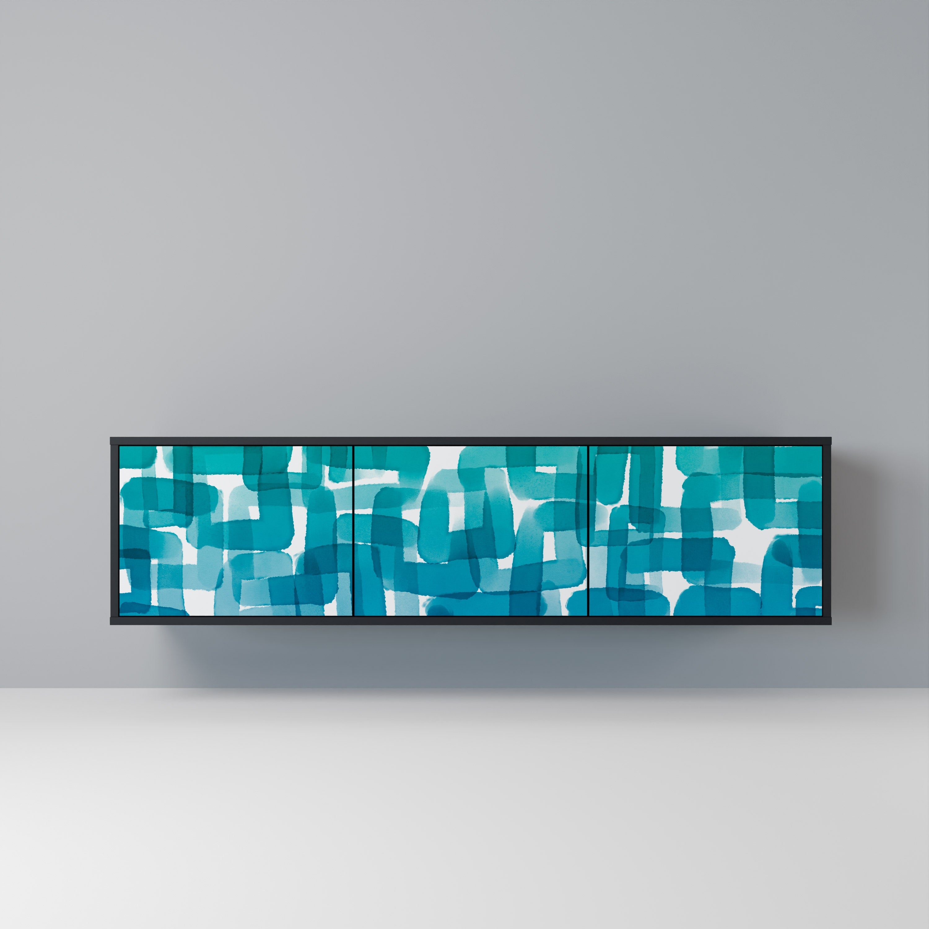 TURQUOISE RECTANGLES Móvel de TV com 3 Portas em Acabamento Preto