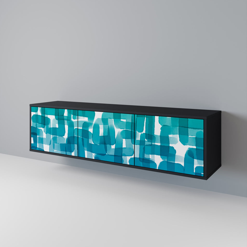 TURQUOISE RECTANGLES 3-Door TV Stand in Black Finish