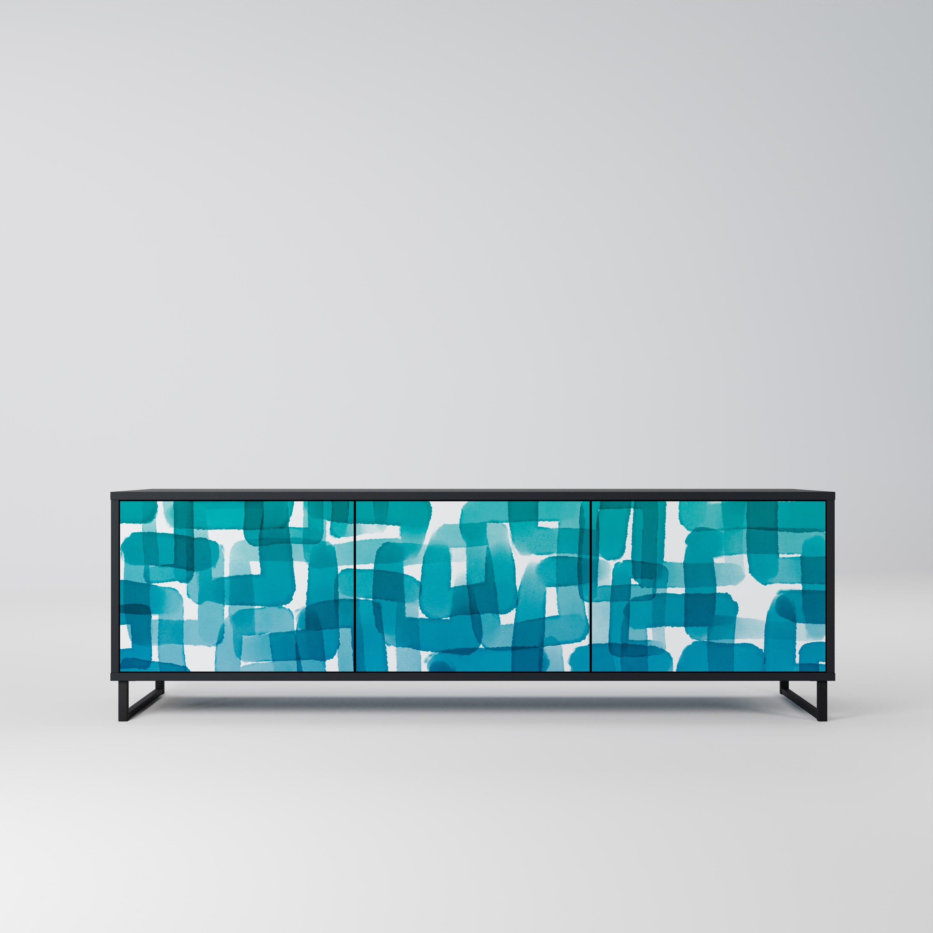 TURQUOISE RECTANGLES Móvel de TV com 3 Portas em Acabamento Preto