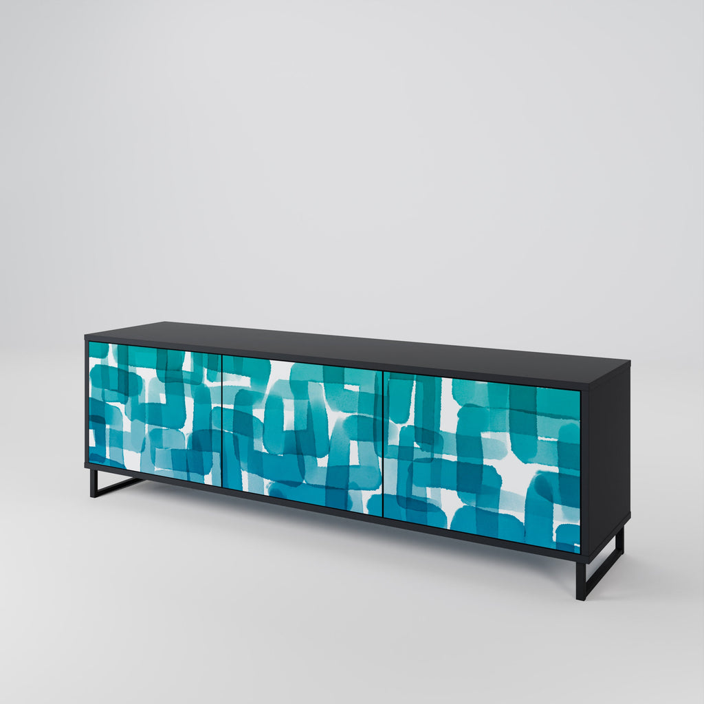 TURQUOISE RECTANGLES 3-Door TV Stand in Black Finish