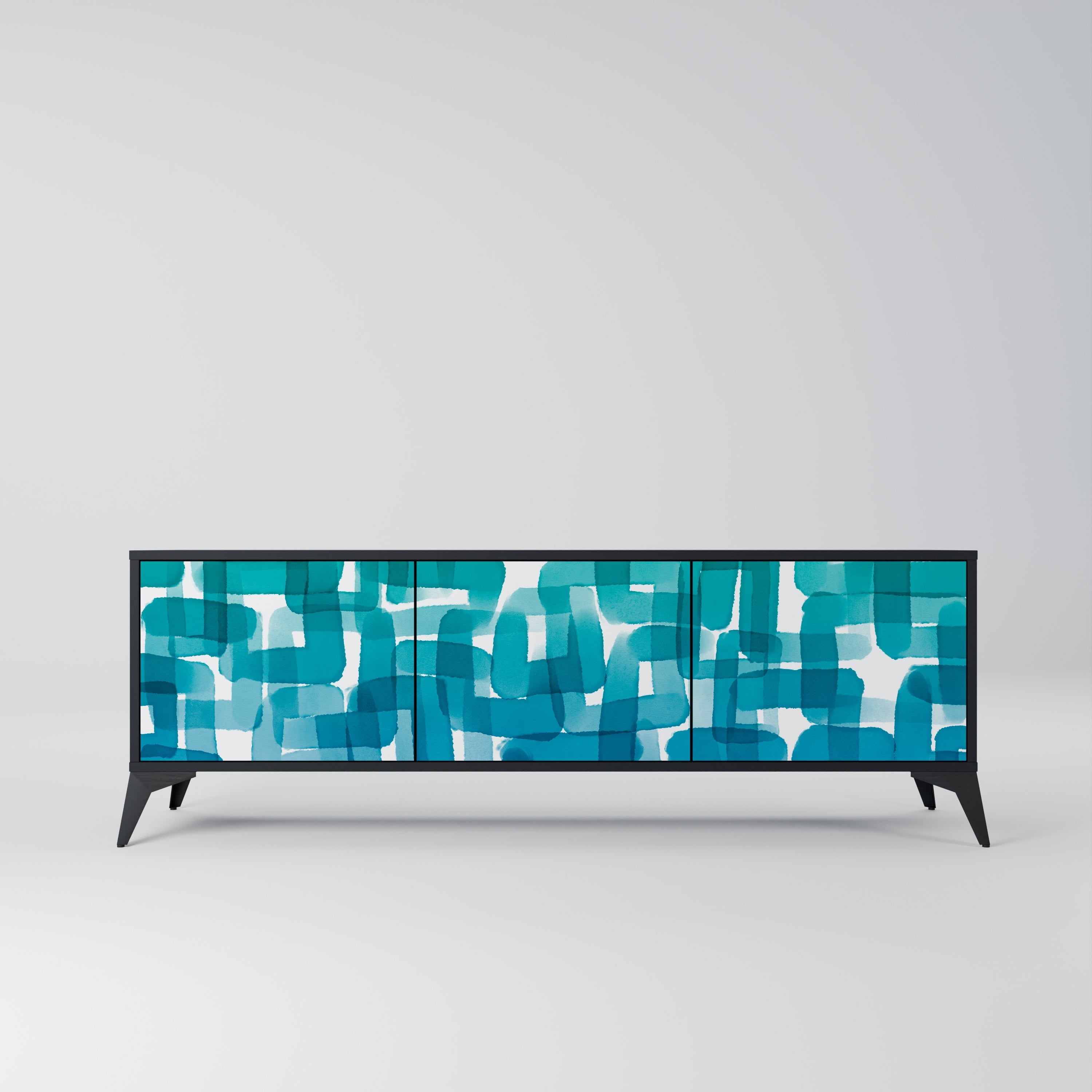 TURQUOISE RECTANGLES Móvel de TV com 3 Portas em Acabamento Preto