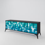TURQUOISE RECTANGLES 3-Door TV Stand in Black Finish