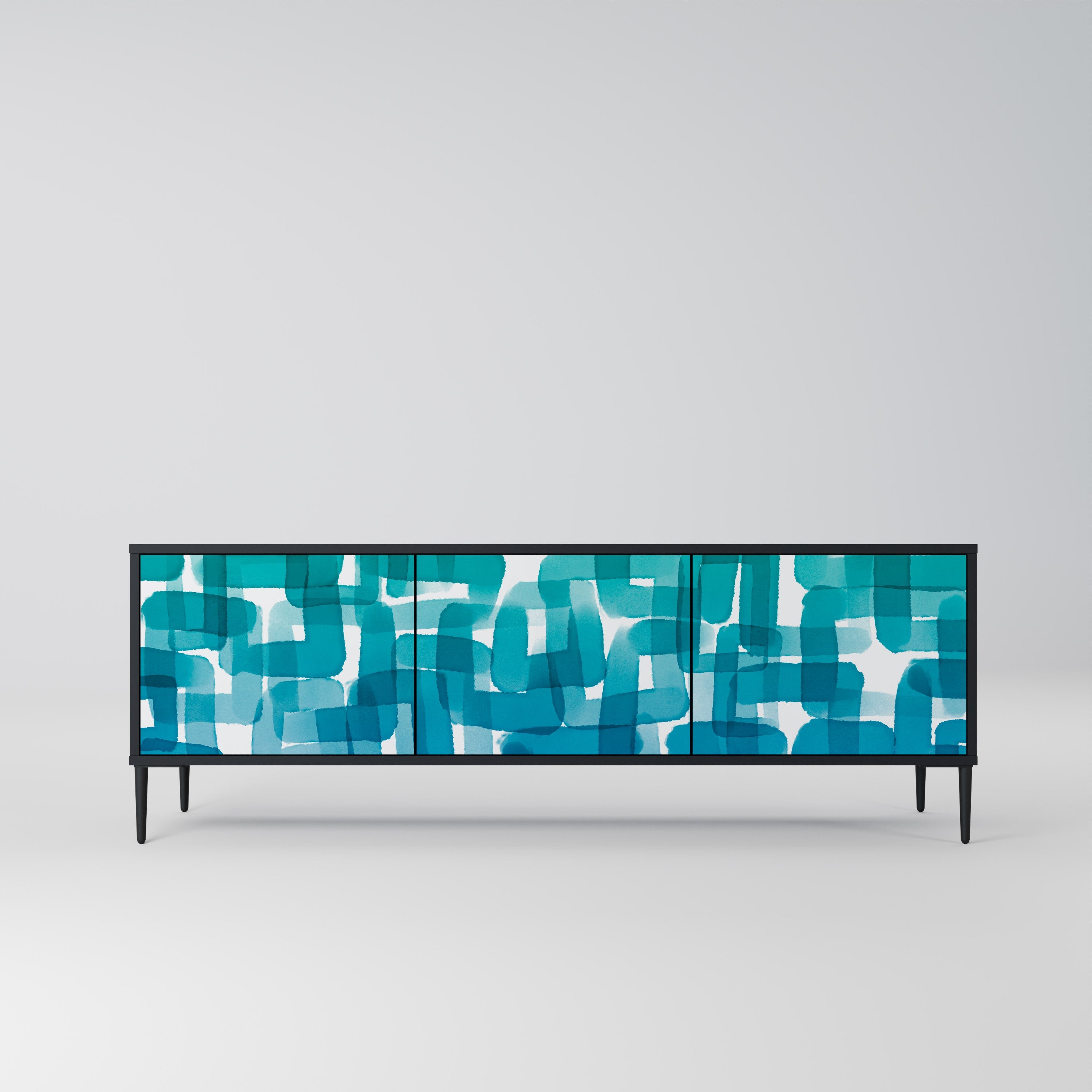 TURQUOISE RECTANGLES Móvel de TV com 3 Portas em Acabamento Preto