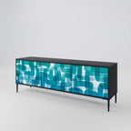 TURQUOISE RECTANGLES 3-Door TV Stand in Black Finish