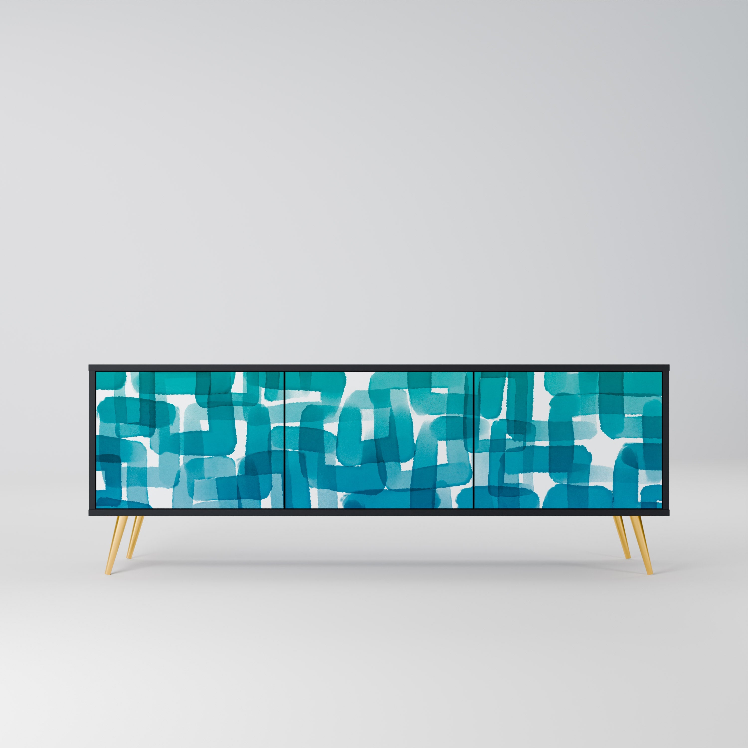 TURQUOISE RECTANGLES Móvel de TV com 3 Portas em Acabamento Preto