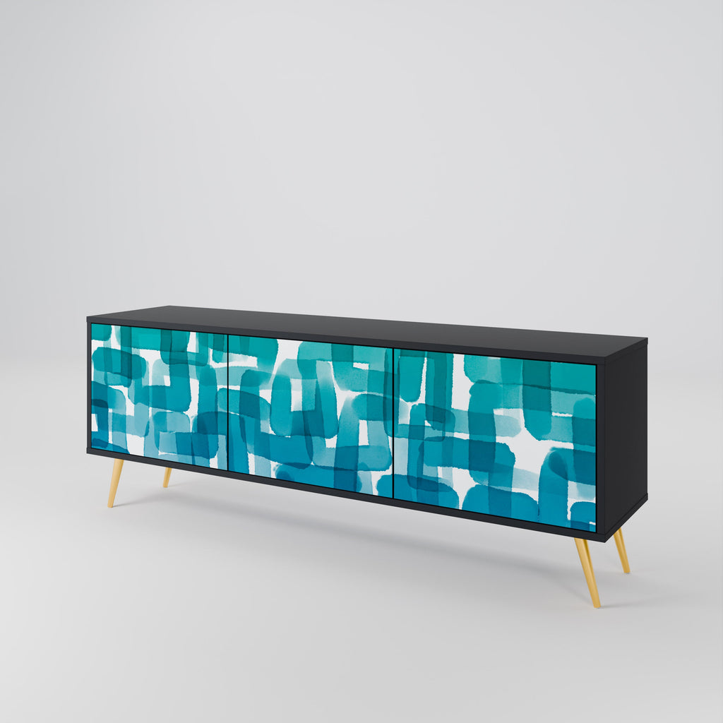 TURQUOISE RECTANGLES 3-Door TV Stand in Black Finish