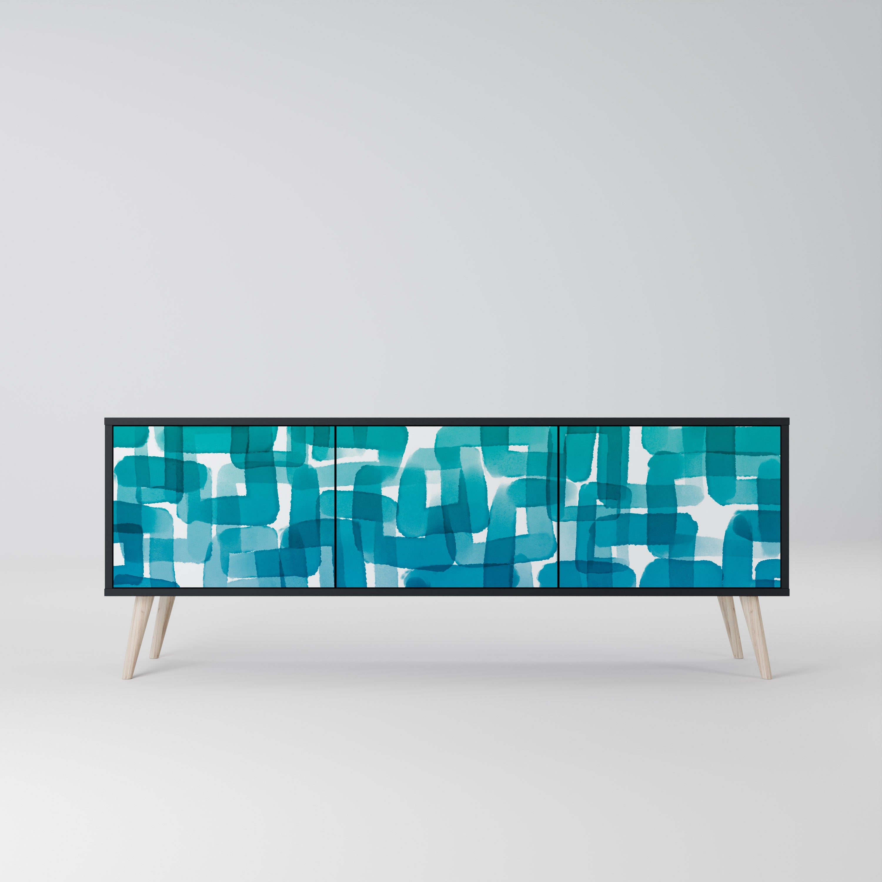 TURQUOISE RECTANGLES Móvel de TV com 3 Portas em Acabamento Preto