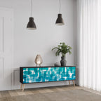 TURQUOISE RECTANGLES 3-Door TV Stand in Black Finish