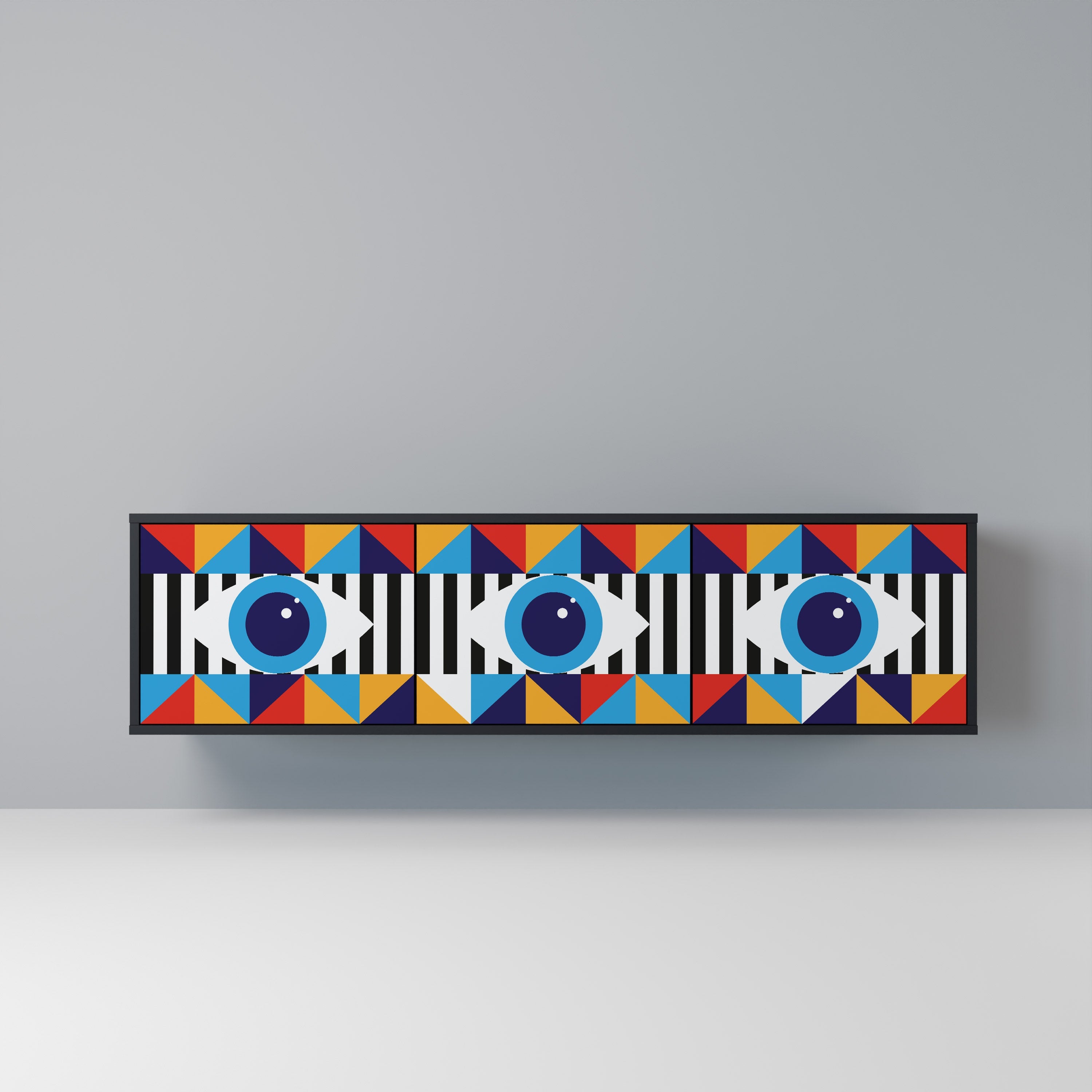 ABSTRACTION AND GEOMETRY Móvel de TV com 3 Portas em Acabamento Preto