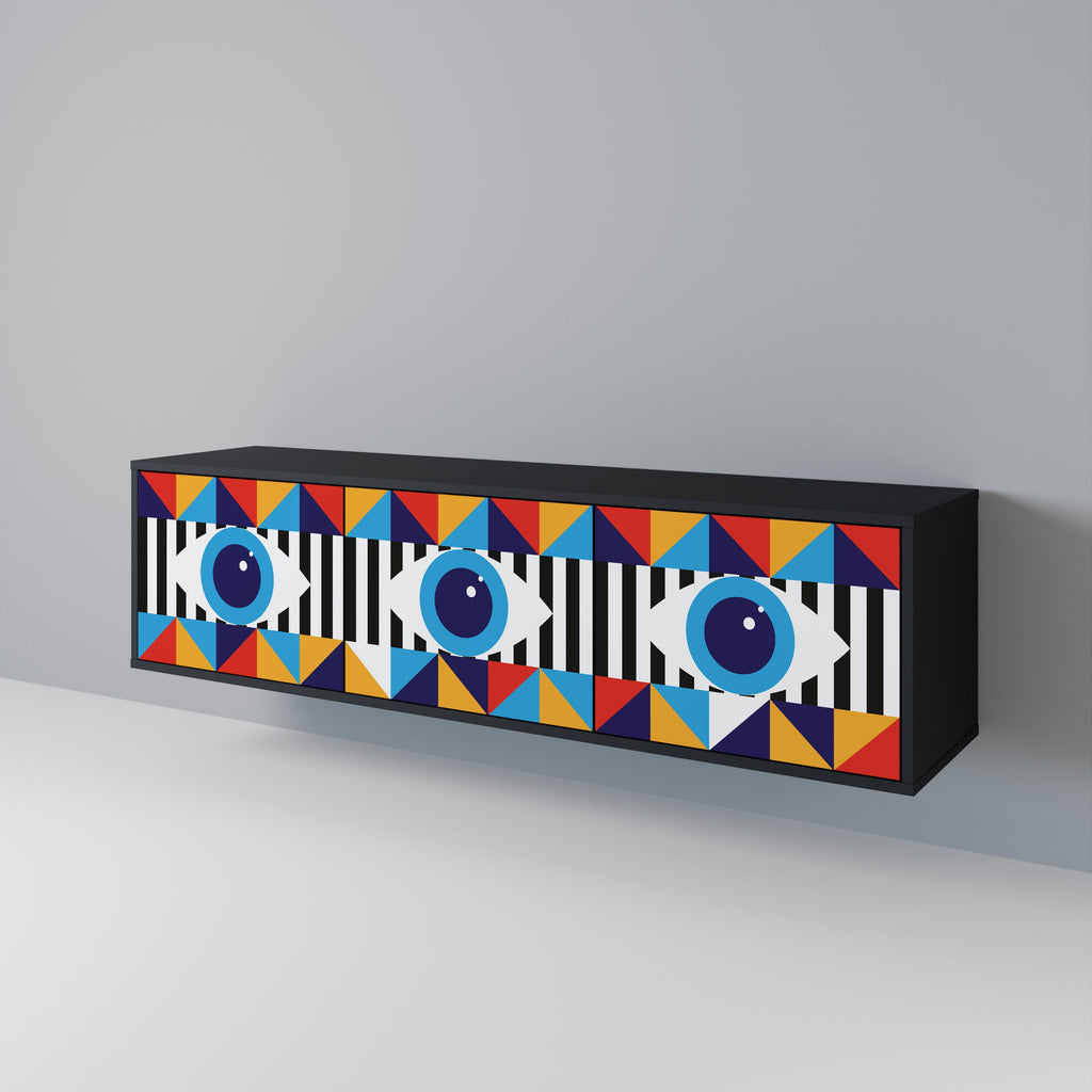 ABSTRACTION AND GEOMETRY Móvel de TV com 3 Portas em Acabamento Preto