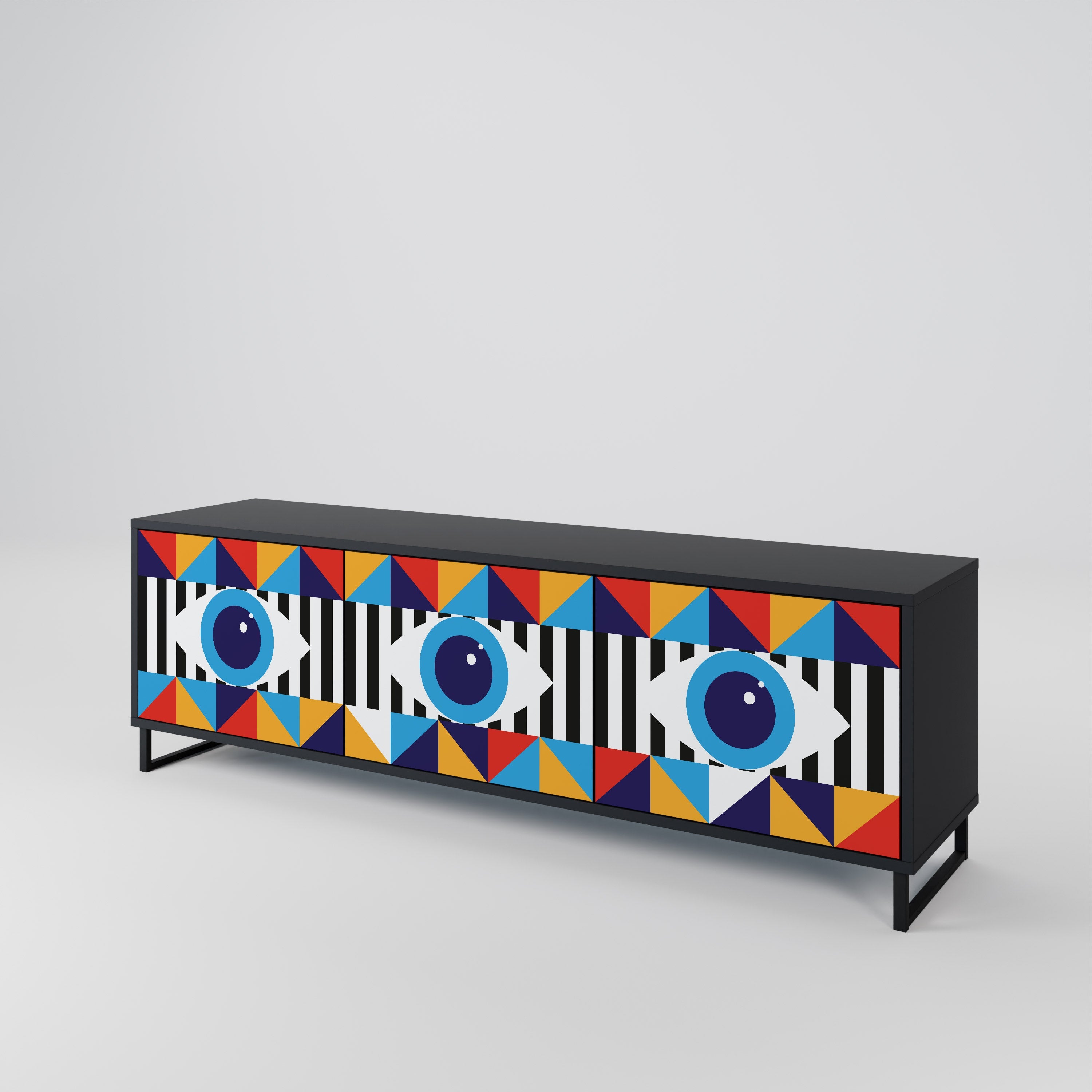 ABSTRACTION AND GEOMETRY Móvel de TV com 3 Portas em Acabamento Preto