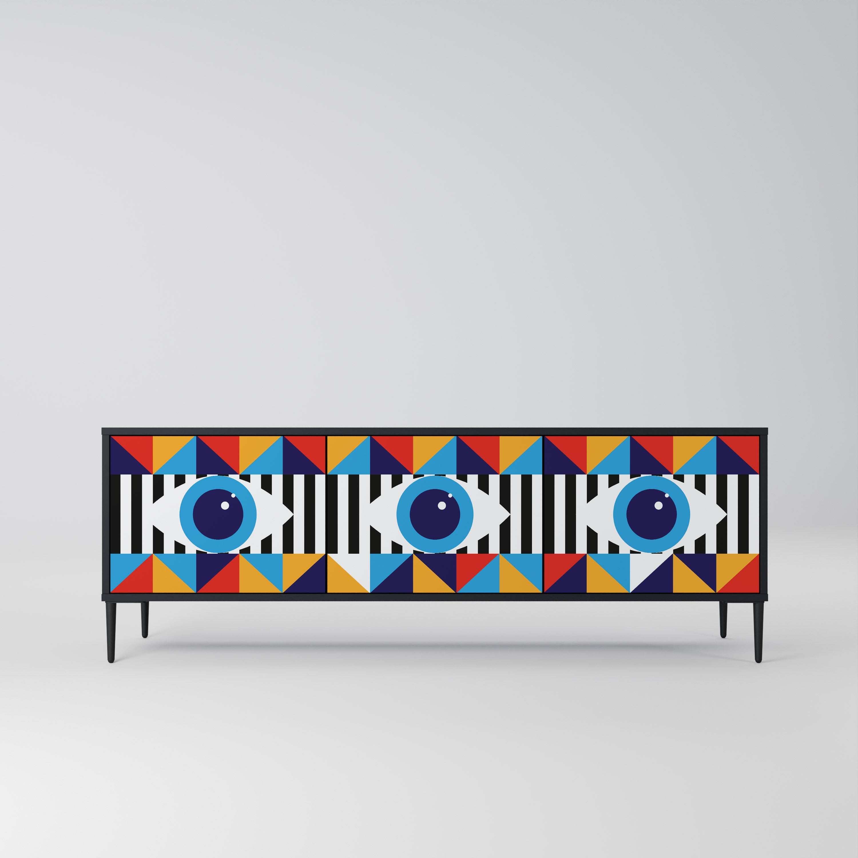 ABSTRACTION AND GEOMETRY Móvel de TV com 3 Portas em Acabamento Preto