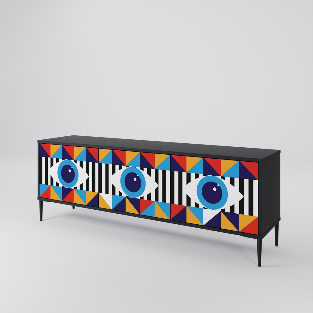 ABSTRACTION AND GEOMETRY Móvel de TV com 3 Portas em Acabamento Preto