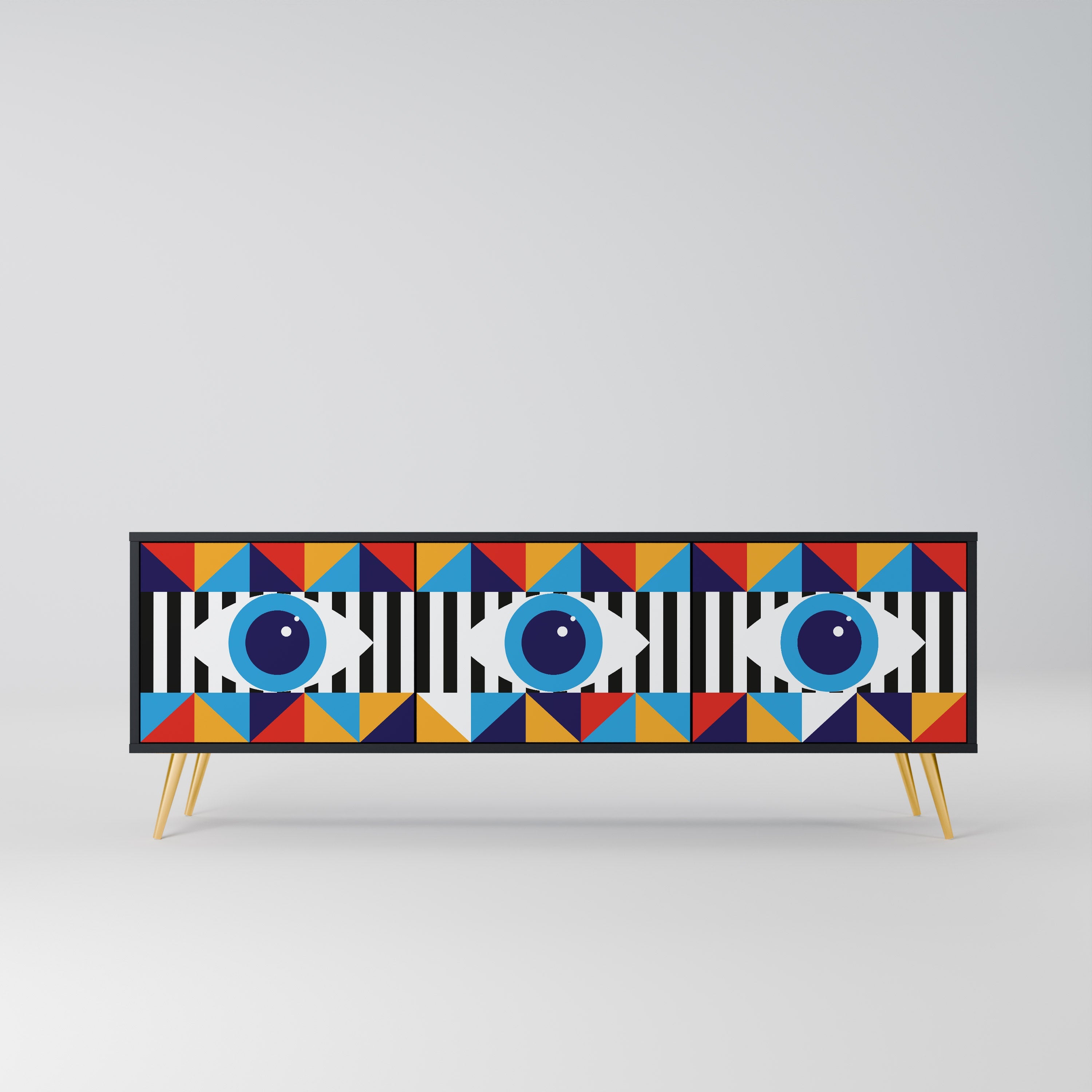 ABSTRACTION AND GEOMETRY Móvel de TV com 3 Portas em Acabamento Preto