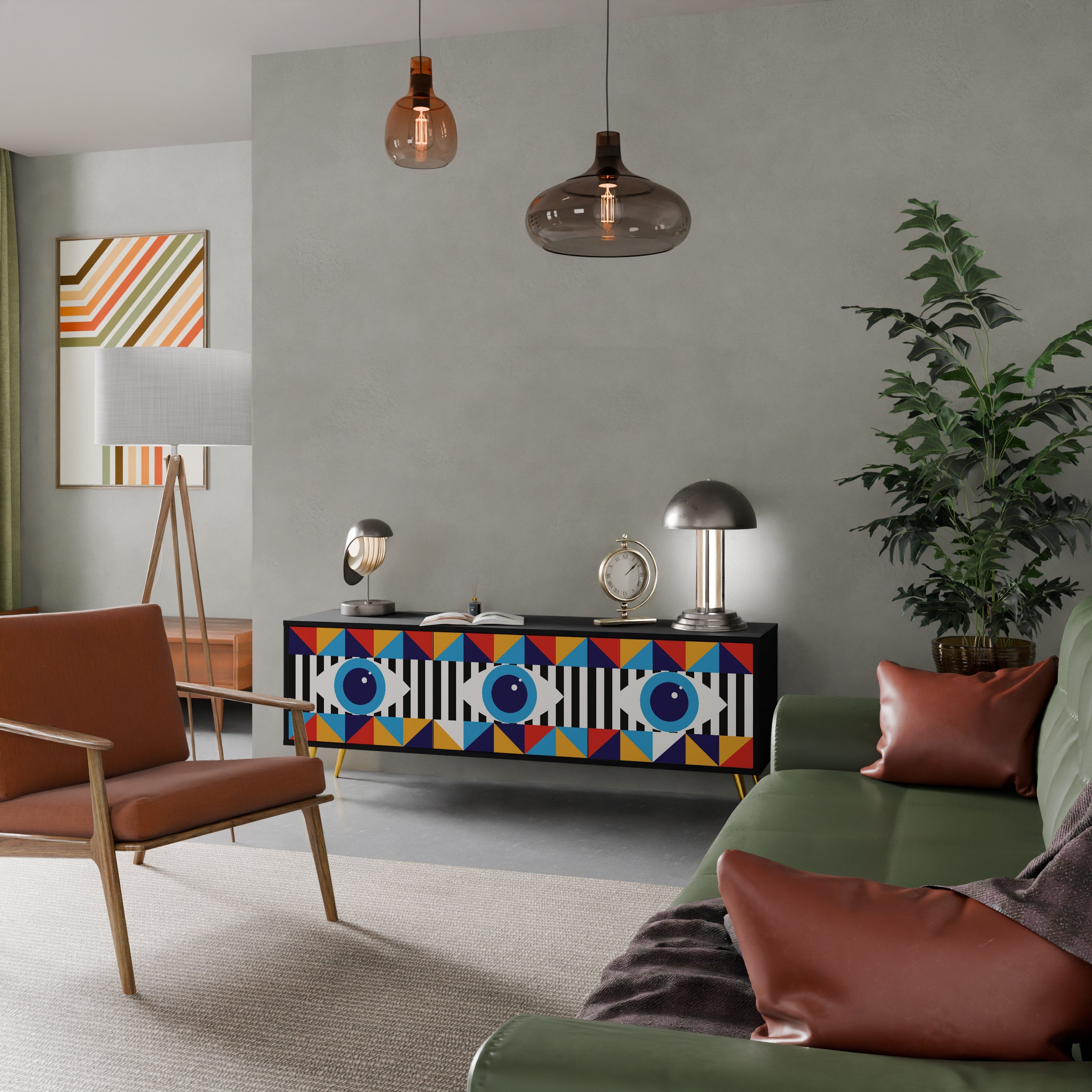 ABSTRACTION AND GEOMETRY Móvel de TV com 3 Portas em Acabamento Preto