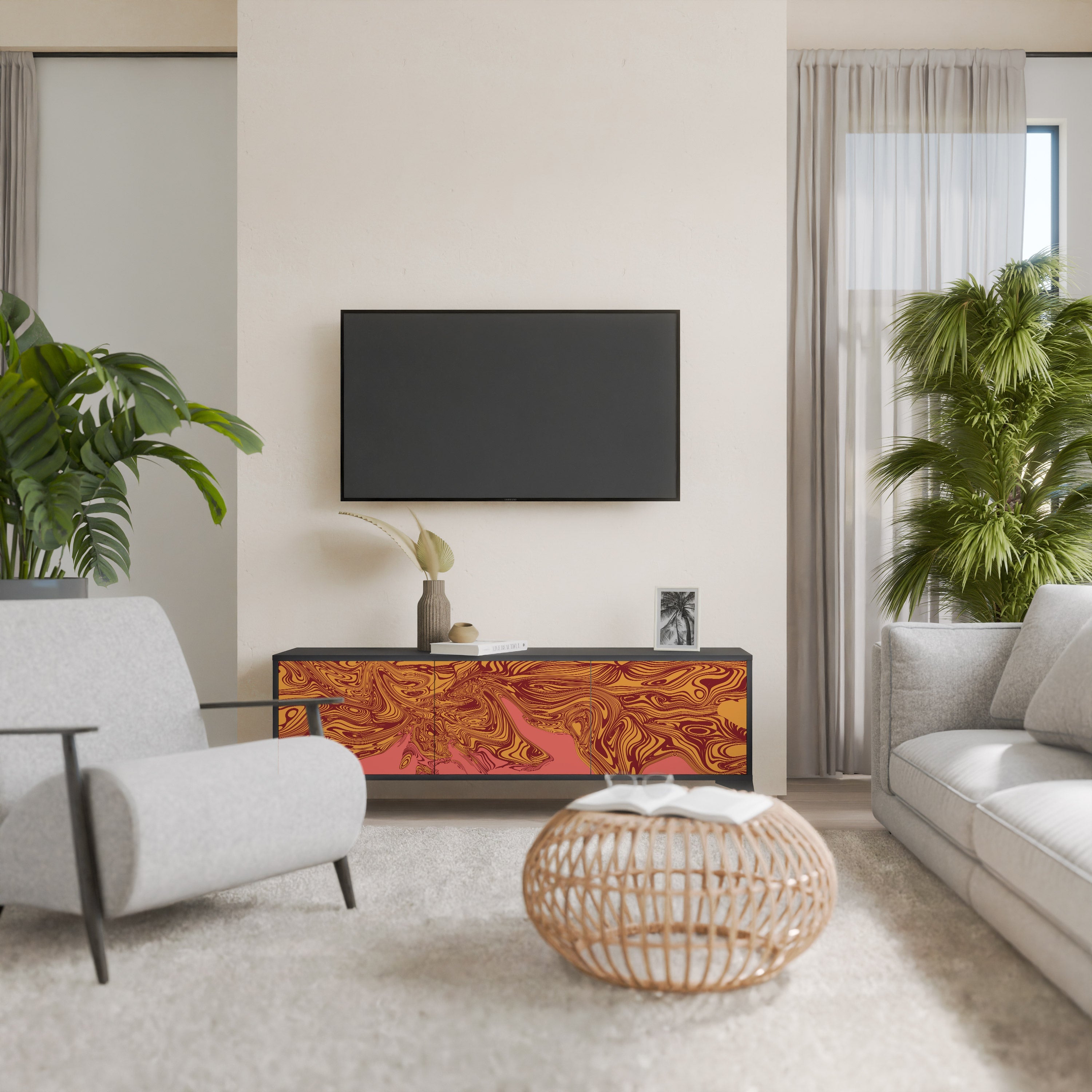 FLOATING THOUGHTS Móvel de TV com 3 Portas em Acabamento Preto