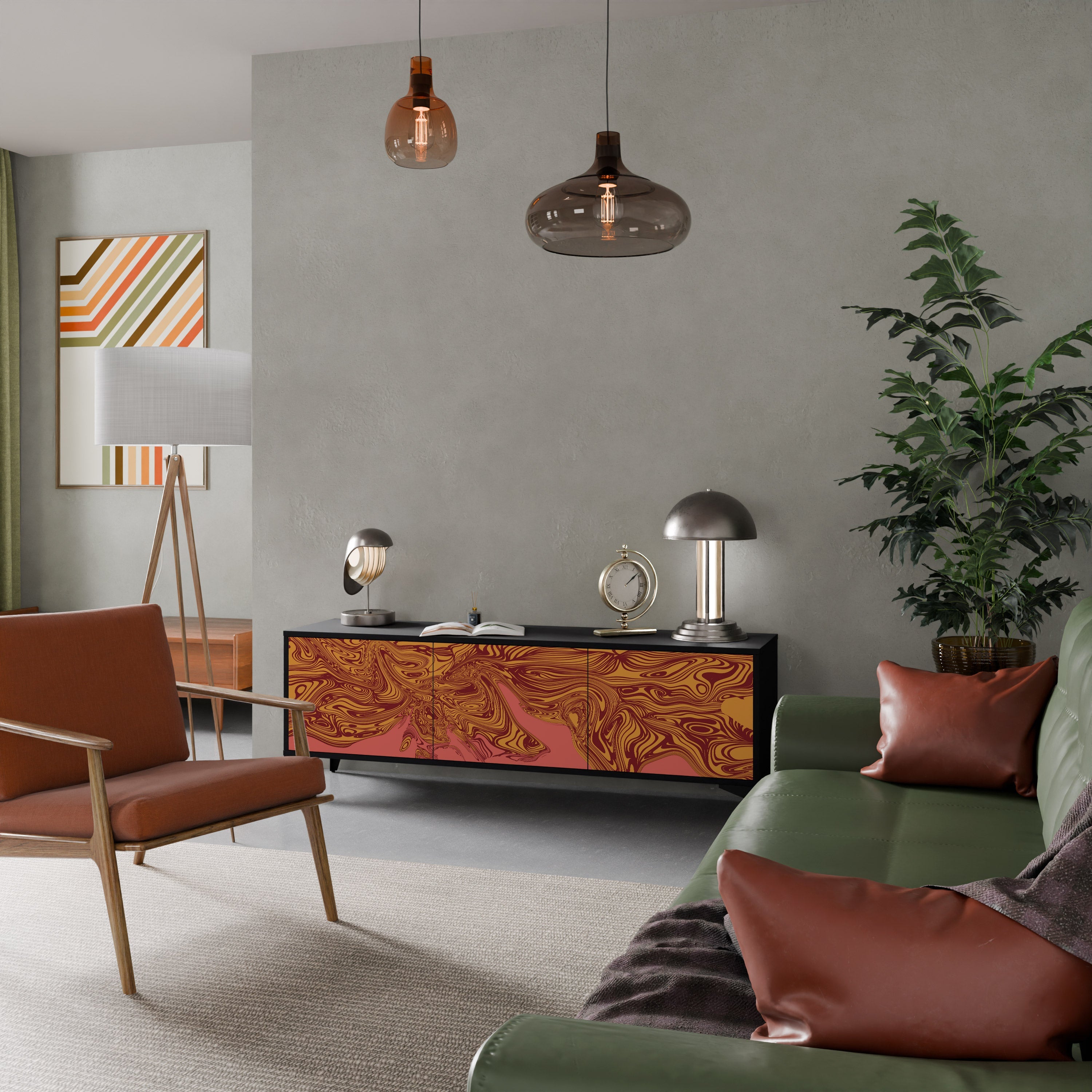 FLOATING THOUGHTS Móvel de TV com 3 Portas em Acabamento Preto