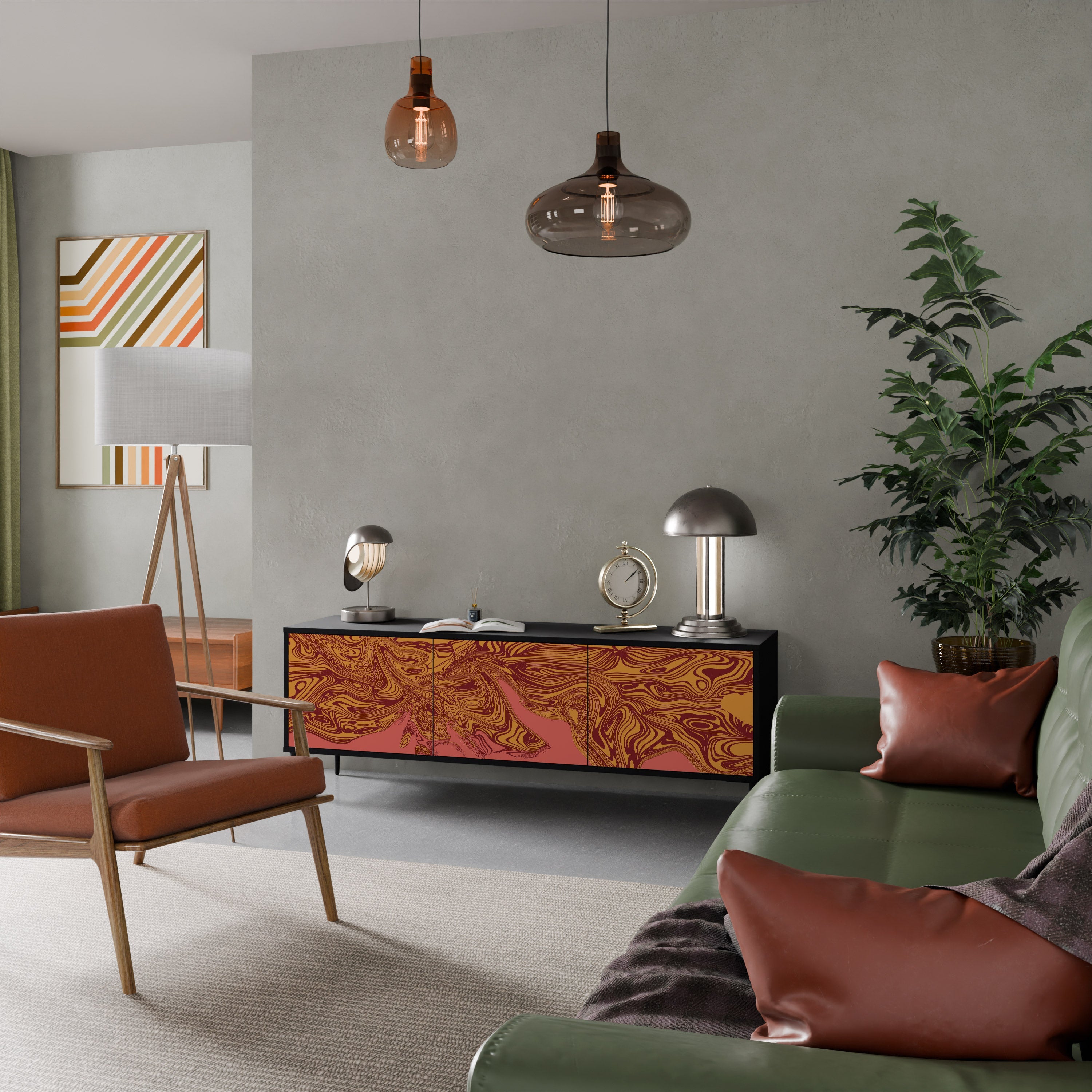 FLOATING THOUGHTS Móvel de TV com 3 Portas em Acabamento Preto