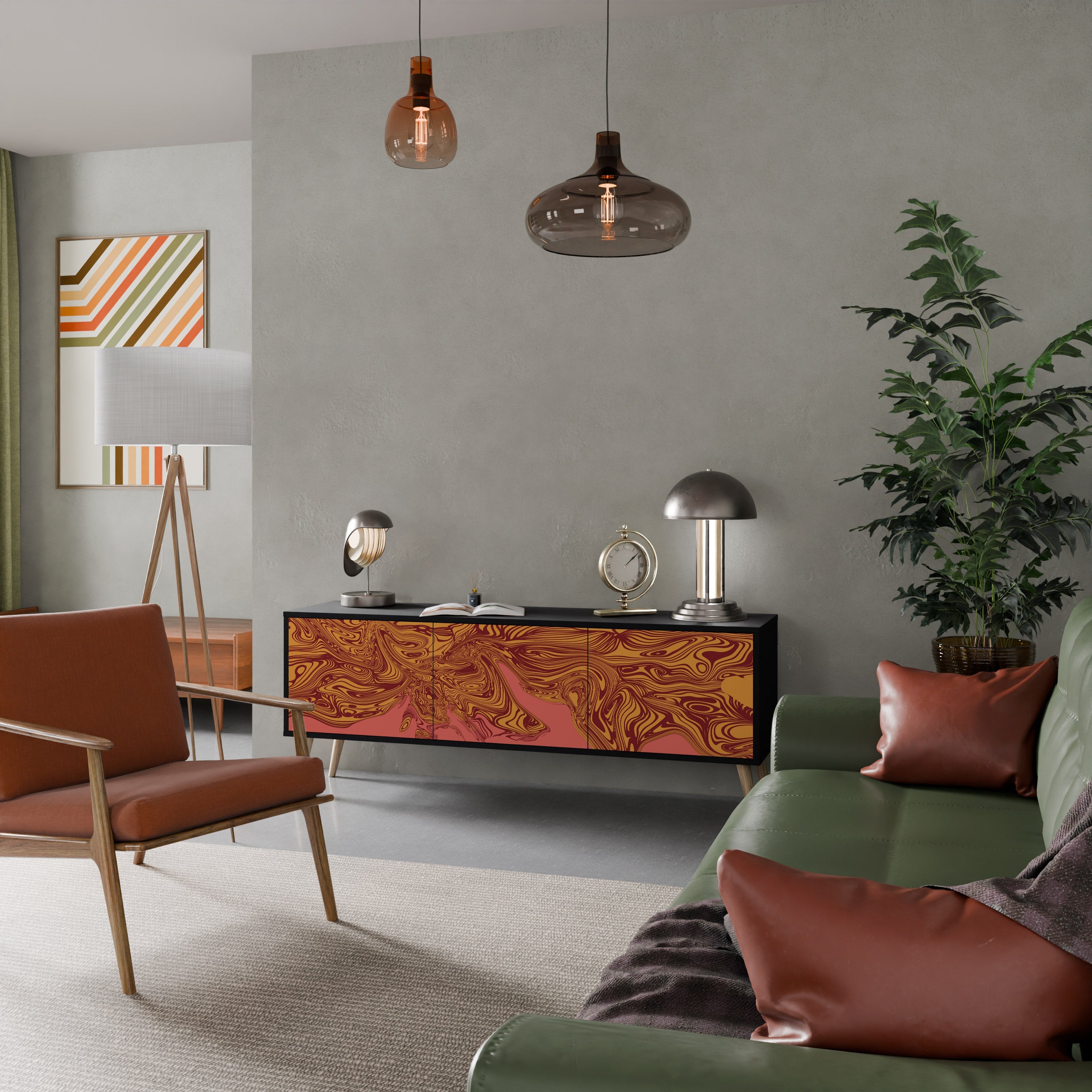 FLOATING THOUGHTS Móvel de TV com 3 Portas em Acabamento Preto