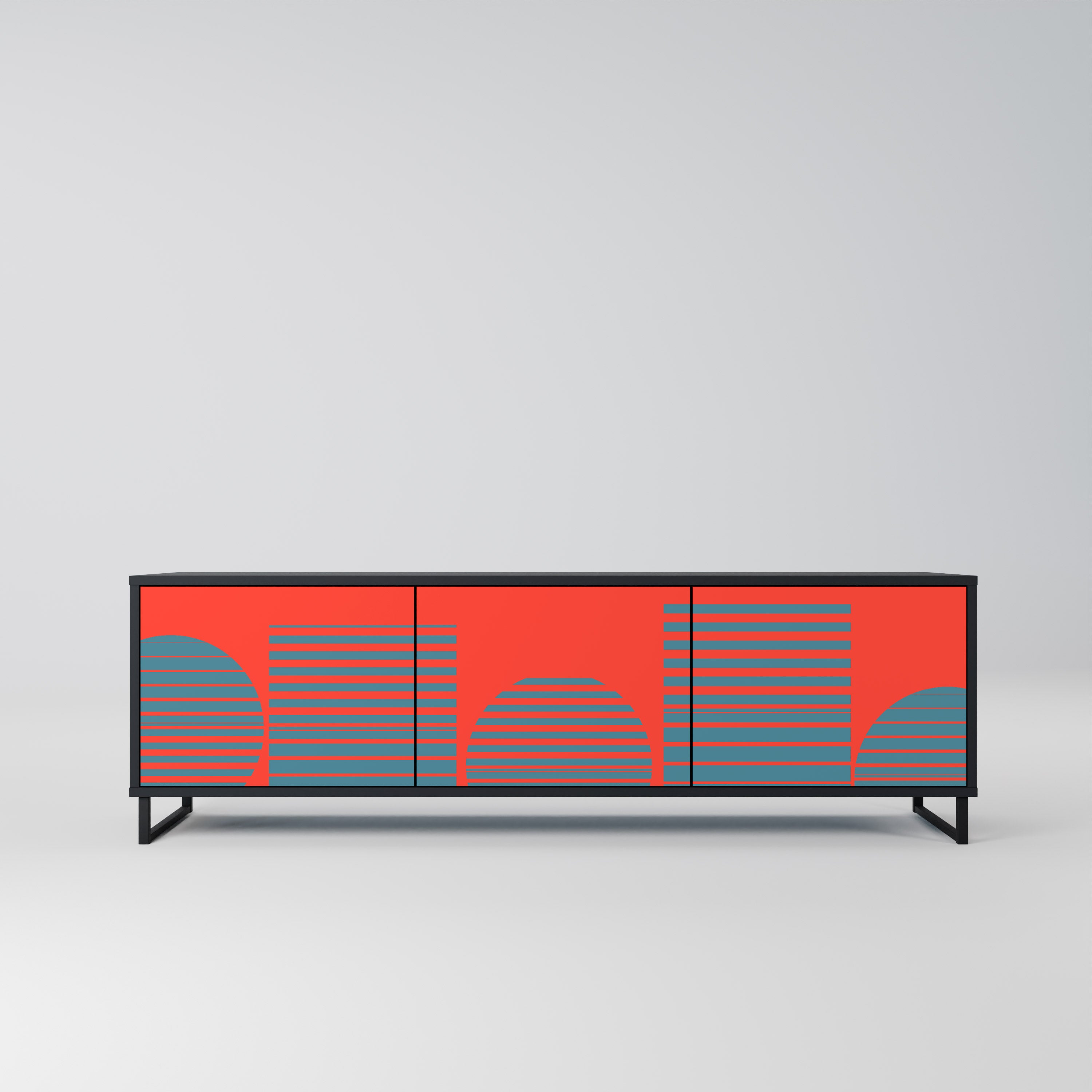 RISING GEOMETRY STARS Móvel de TV com 3 Portas em Acabamento Preto