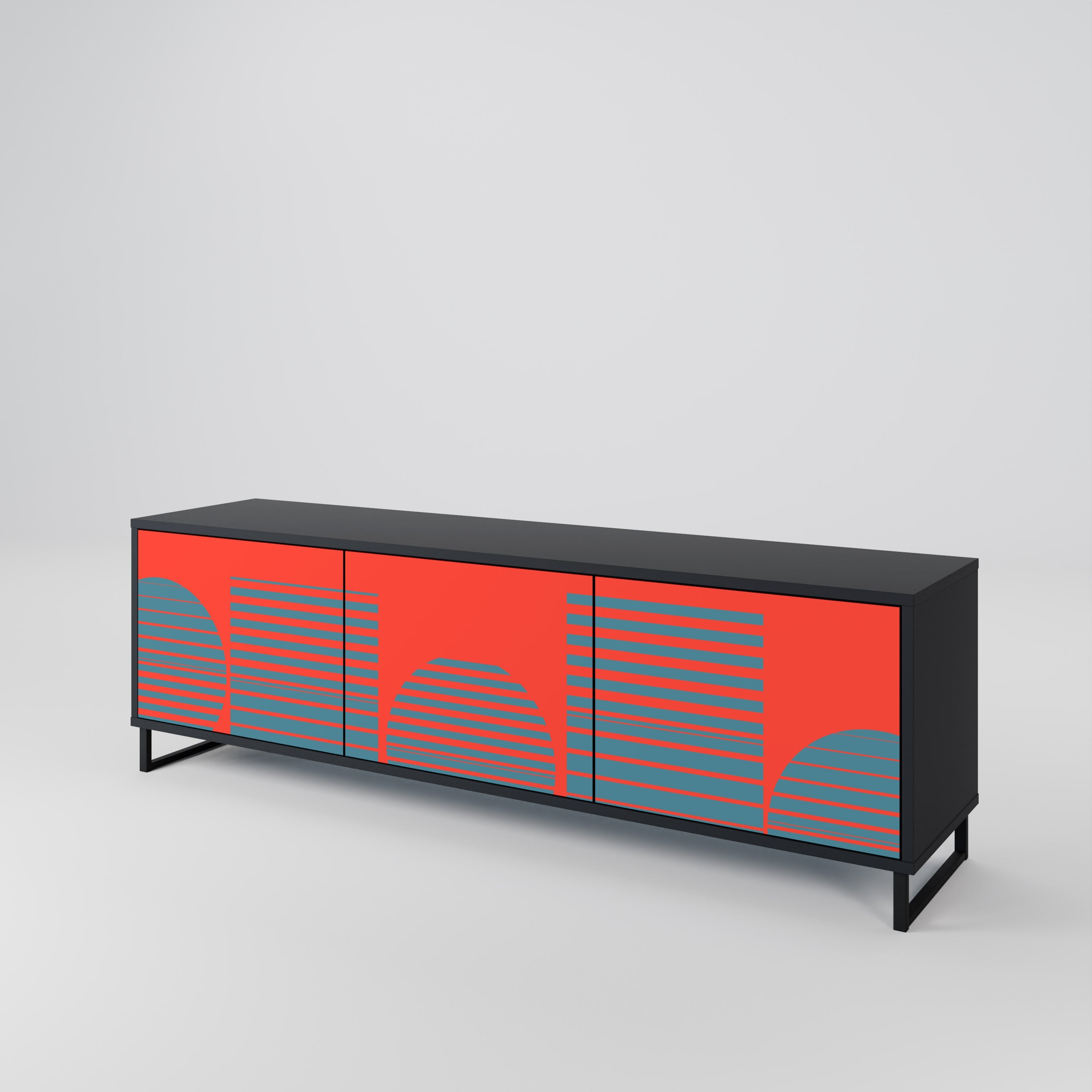 RISING GEOMETRY STARS 3-Door TV Stand in Black Finish