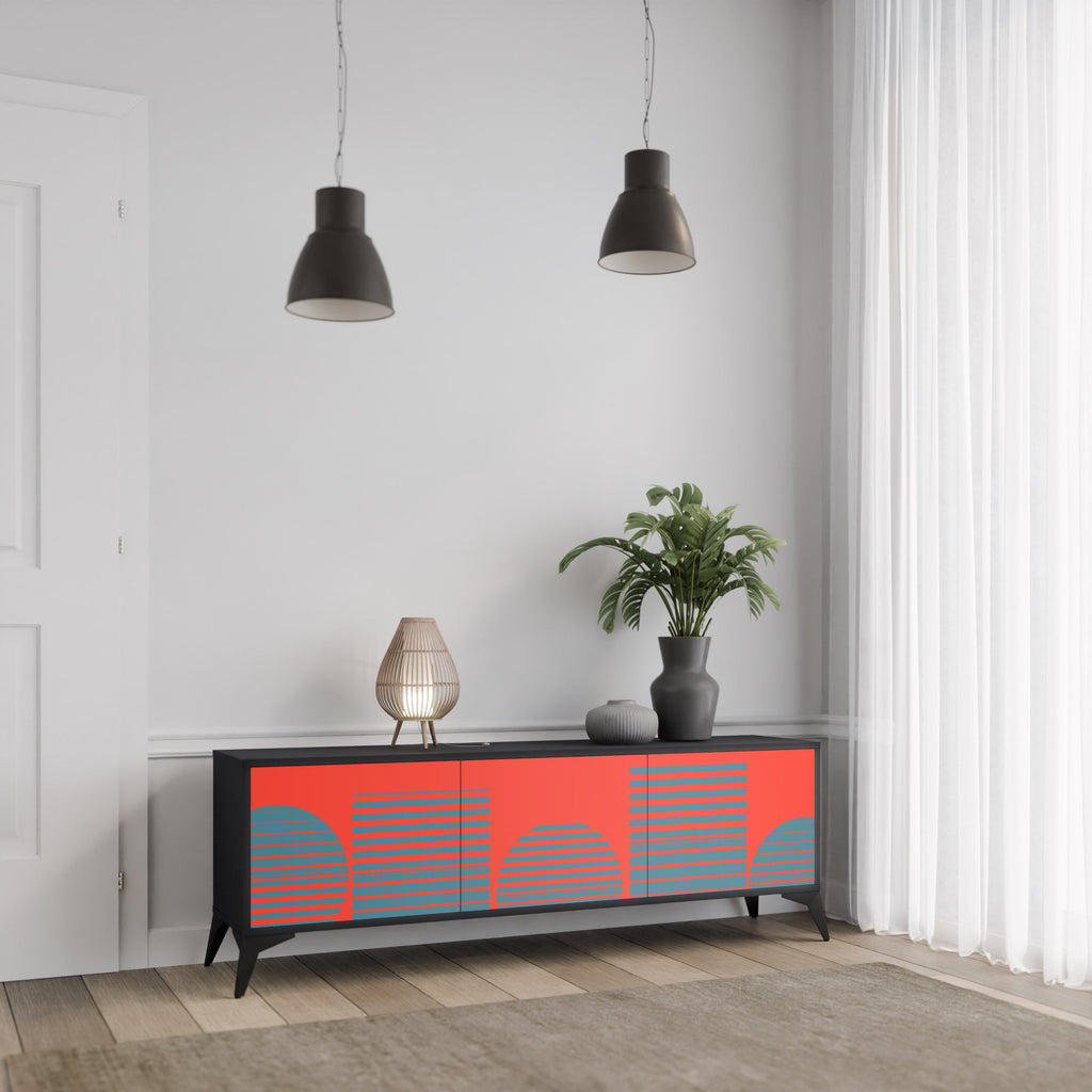 RISING GEOMETRY STARS 3-Door TV Stand in Black Finish