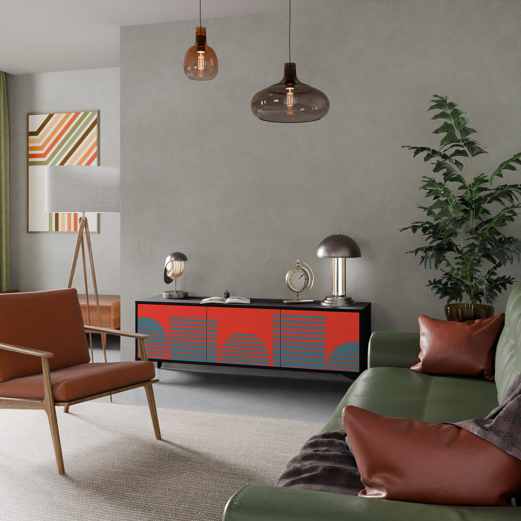 RISING GEOMETRY STARS 3-Door TV Stand in Black Finish