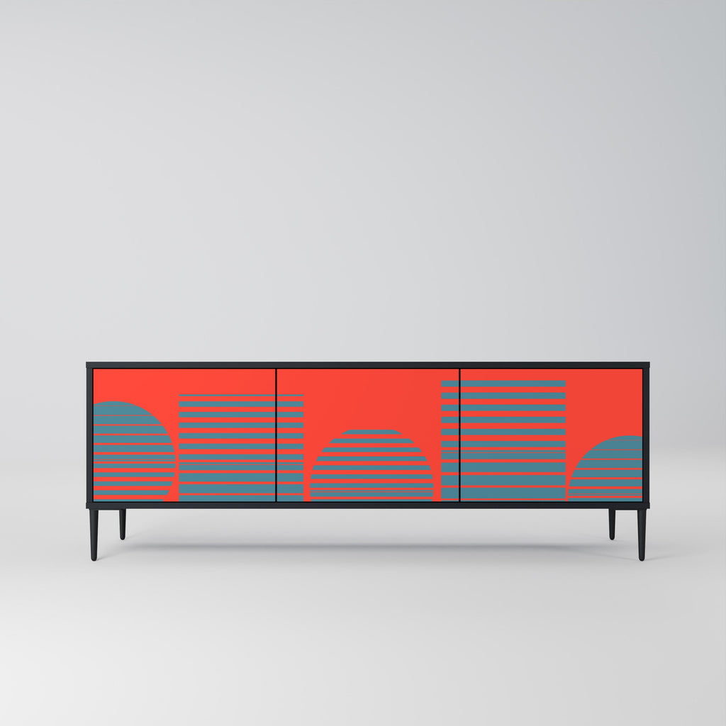 RISING GEOMETRY STARS 3-Door TV Stand in Black Finish