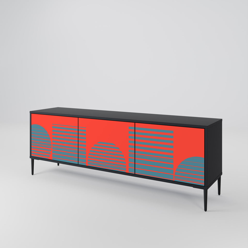 RISING GEOMETRY STARS 3-Door TV Stand in Black Finish