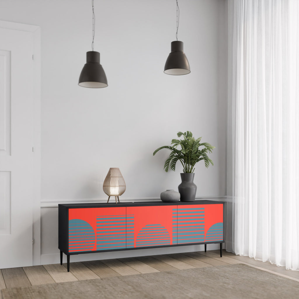 RISING GEOMETRY STARS 3-Door TV Stand in Black Finish