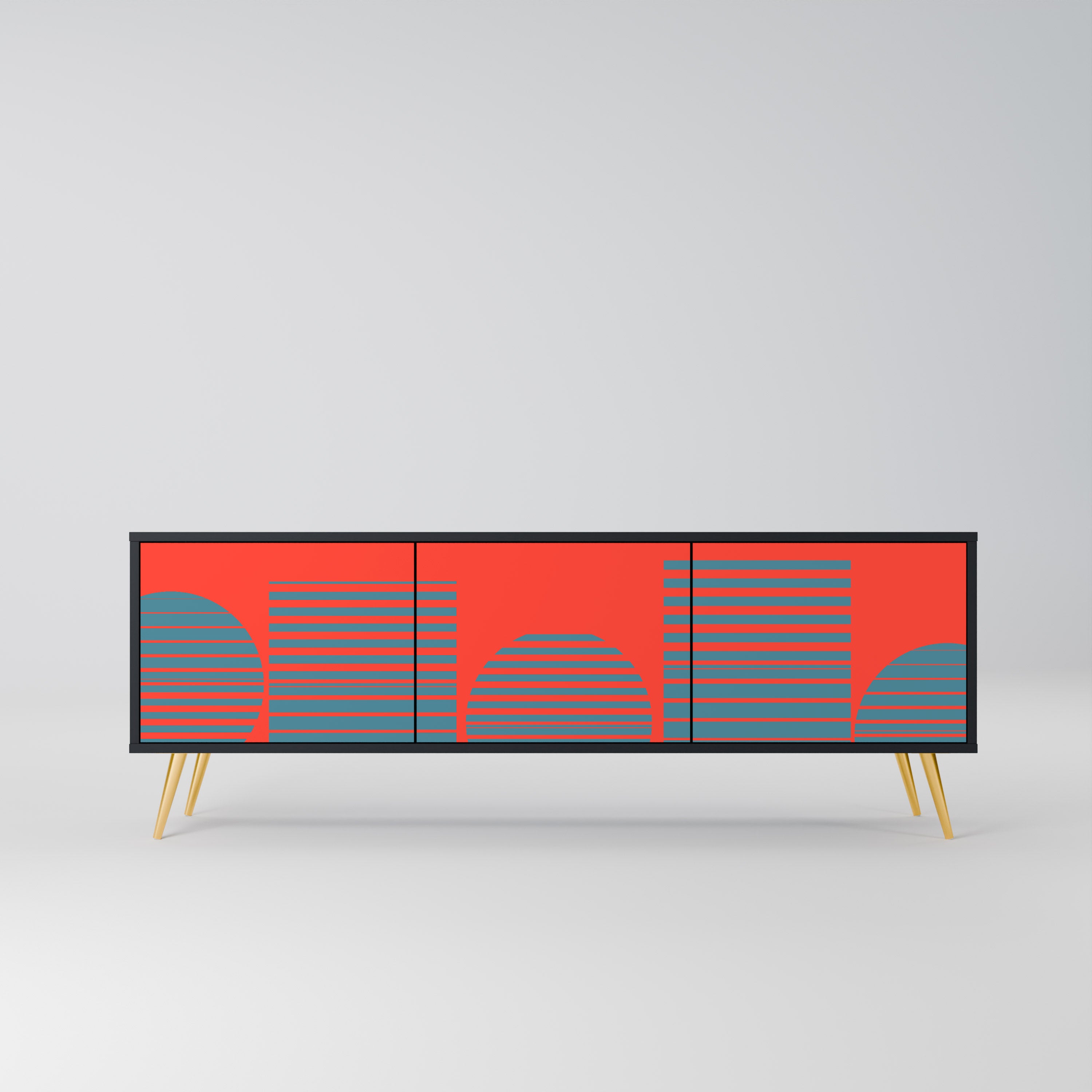 RISING GEOMETRY STARS Móvel de TV com 3 Portas em Acabamento Preto