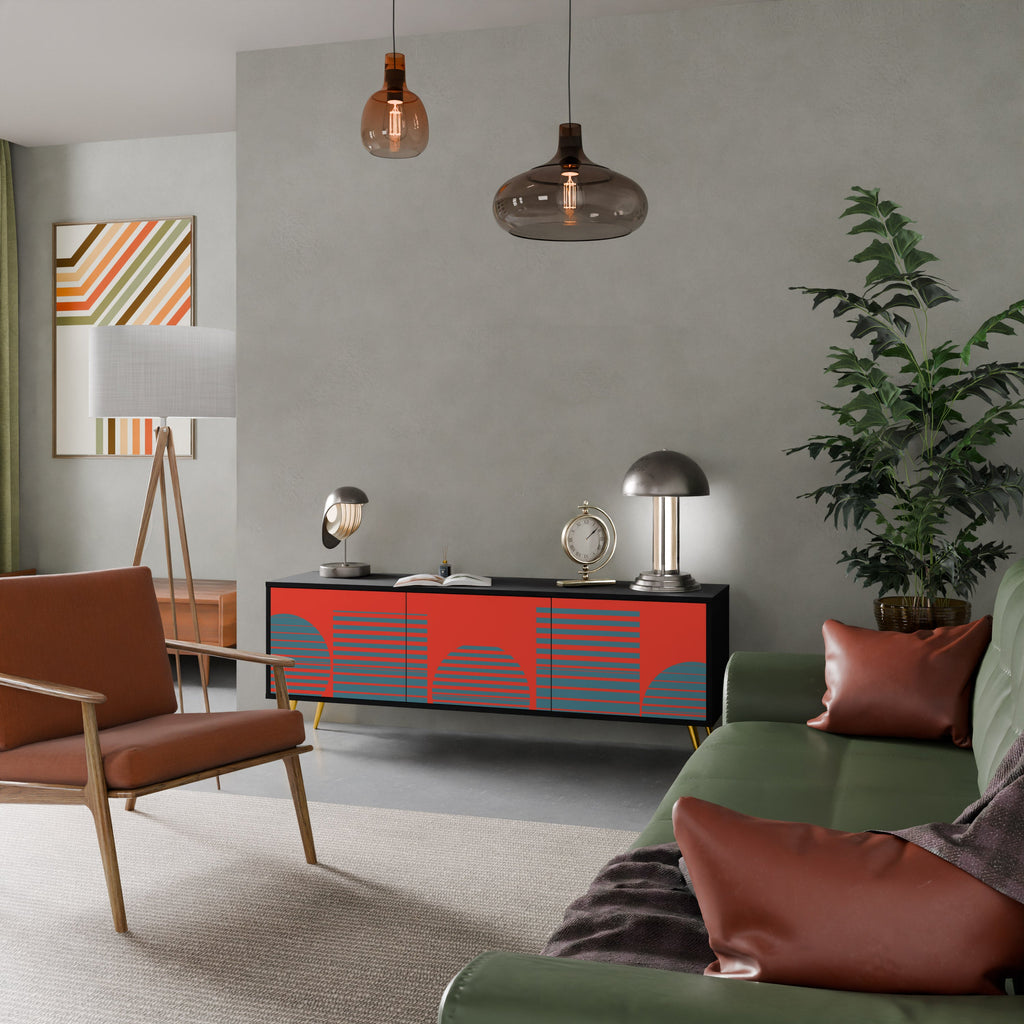 RISING GEOMETRY STARS 3-Door TV Stand in Black Finish