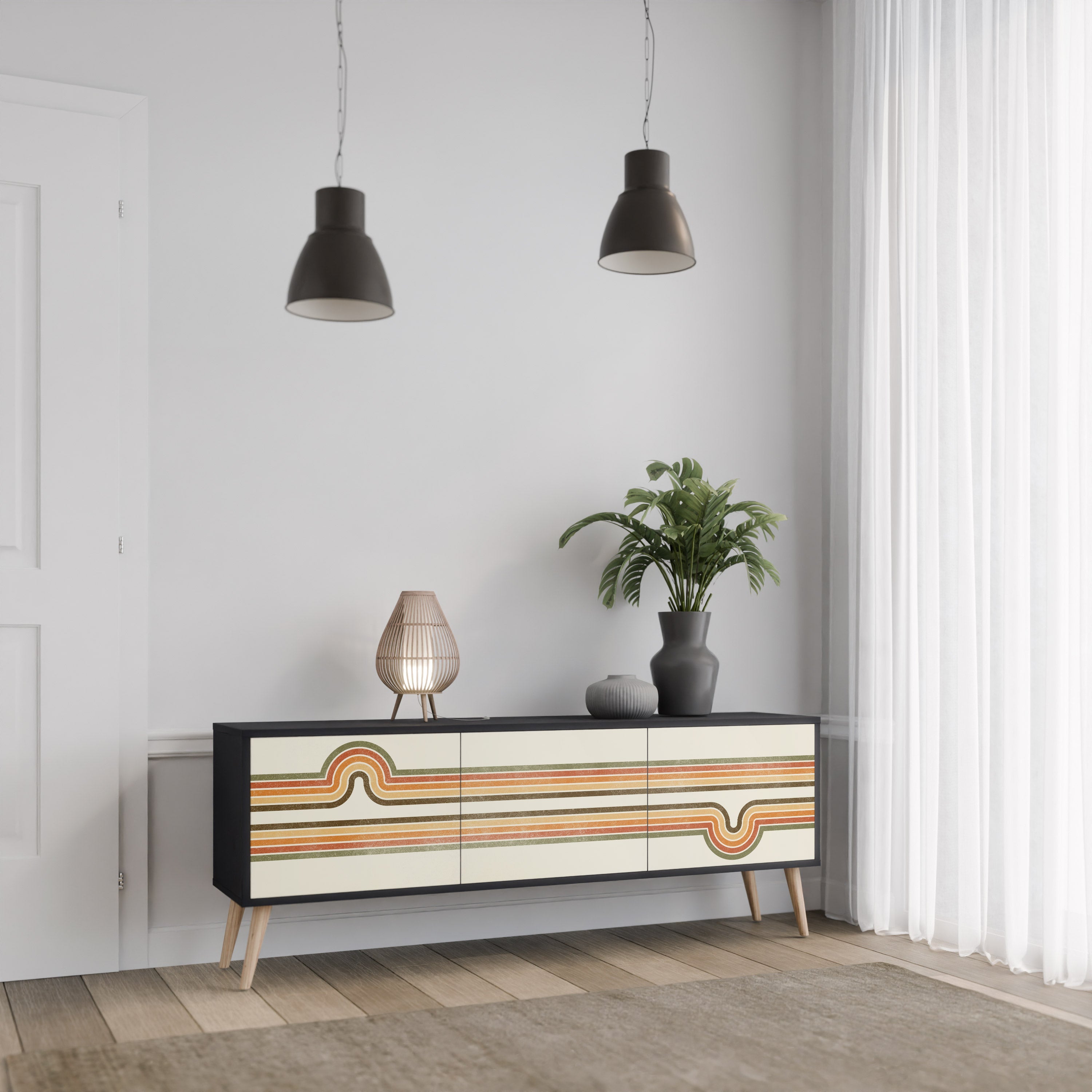 EXCEPTIONAL STREAM Móvel de TV com 3 Portas em Acabamento Preto