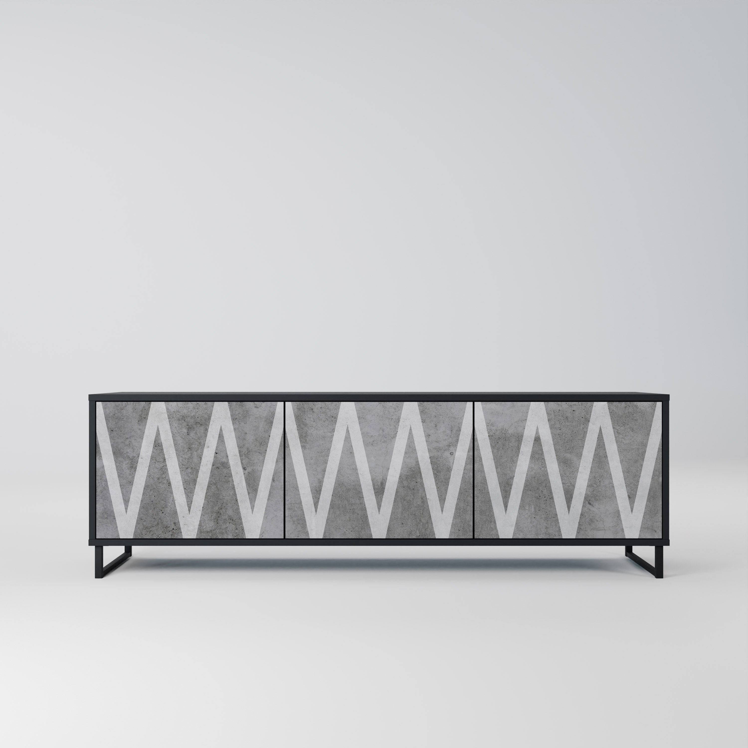 SOLID ZIG ZAG Móvel de TV com 3 Portas em Acabamento Preto