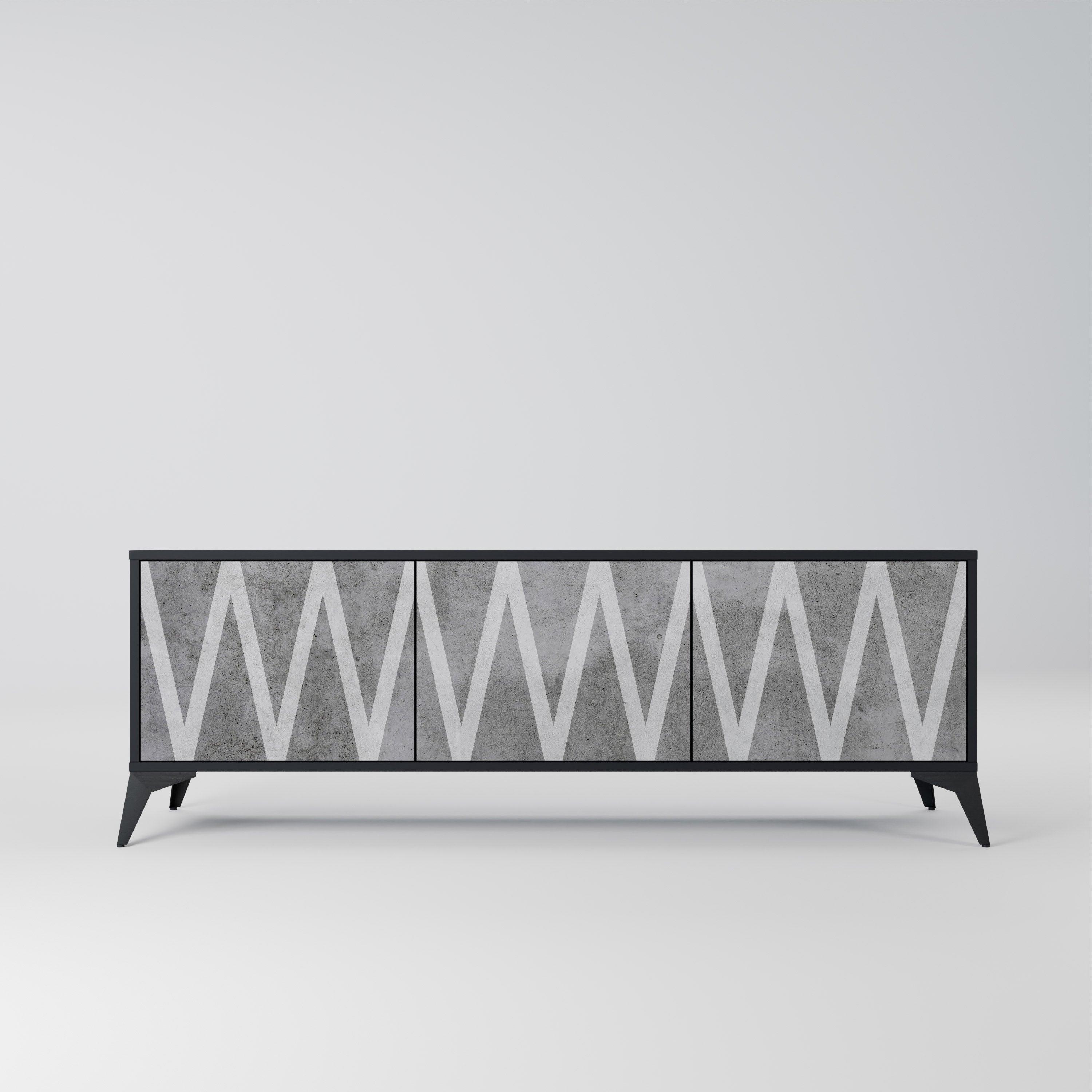 SOLID ZIG ZAG Móvel de TV com 3 Portas em Acabamento Preto