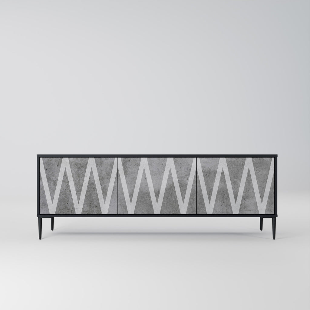SOLID ZIG ZAG Móvel de TV com 3 Portas em Acabamento Preto