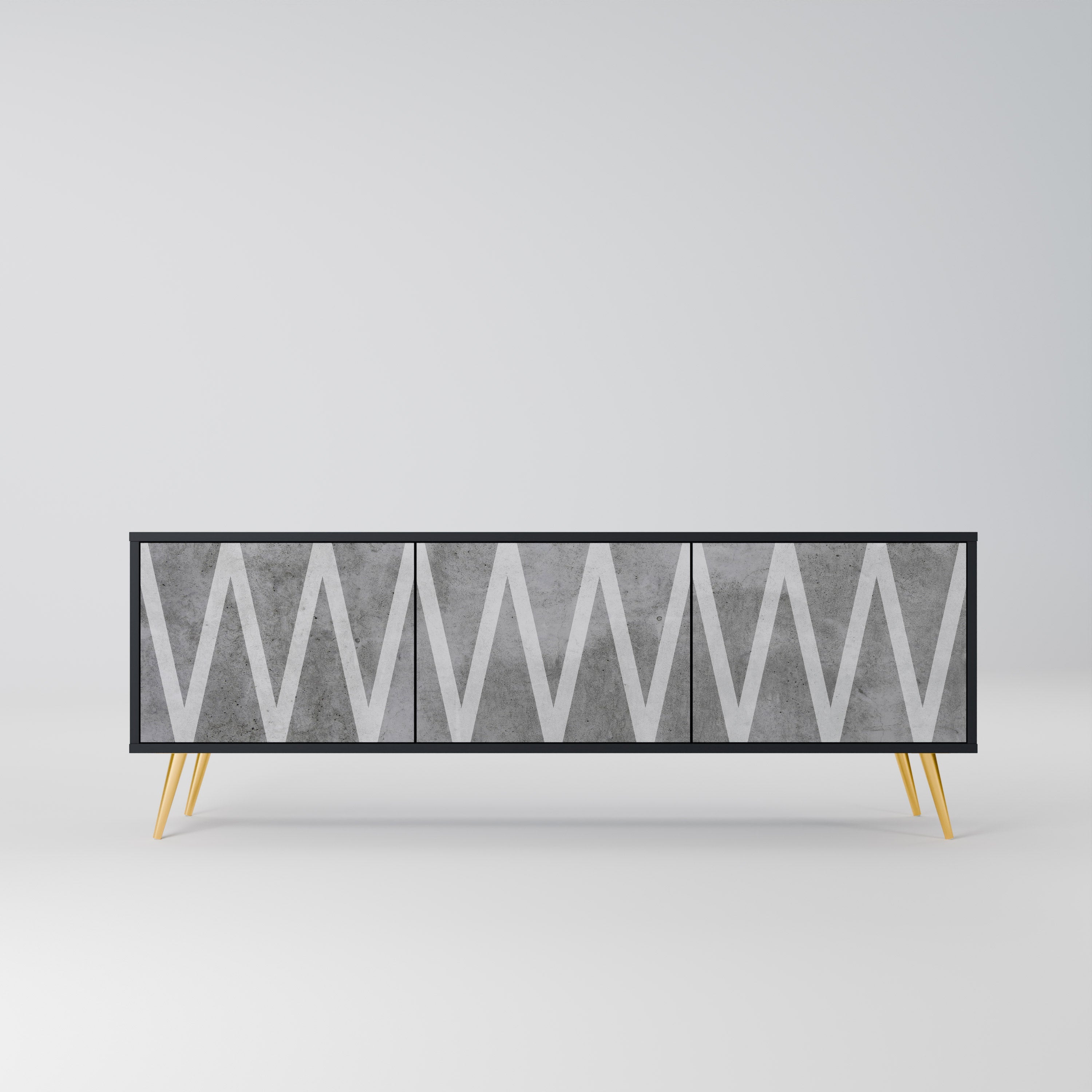 SOLID ZIG ZAG Móvel de TV com 3 Portas em Acabamento Preto