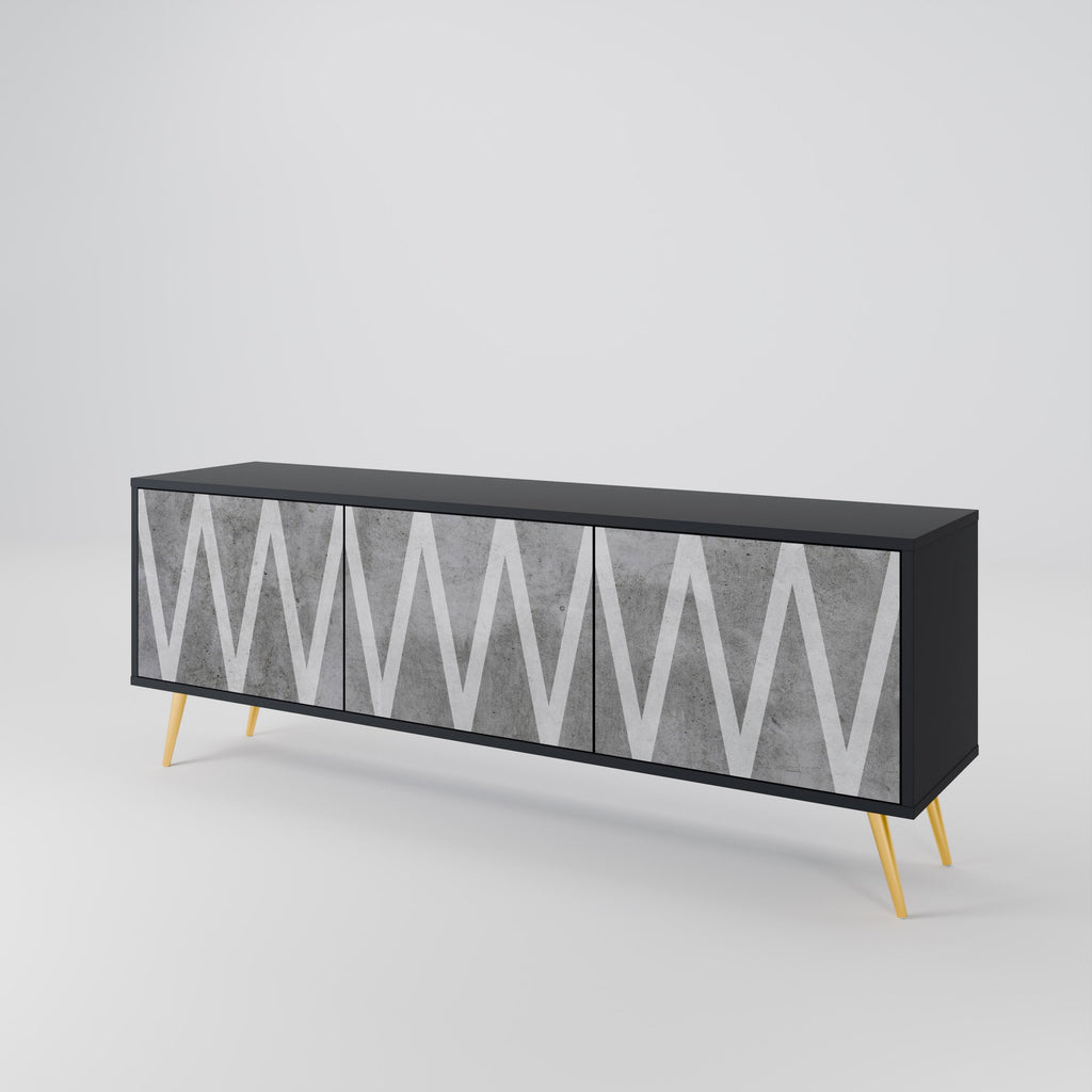 SOLID ZIG ZAG Móvel de TV com 3 Portas em Acabamento Preto