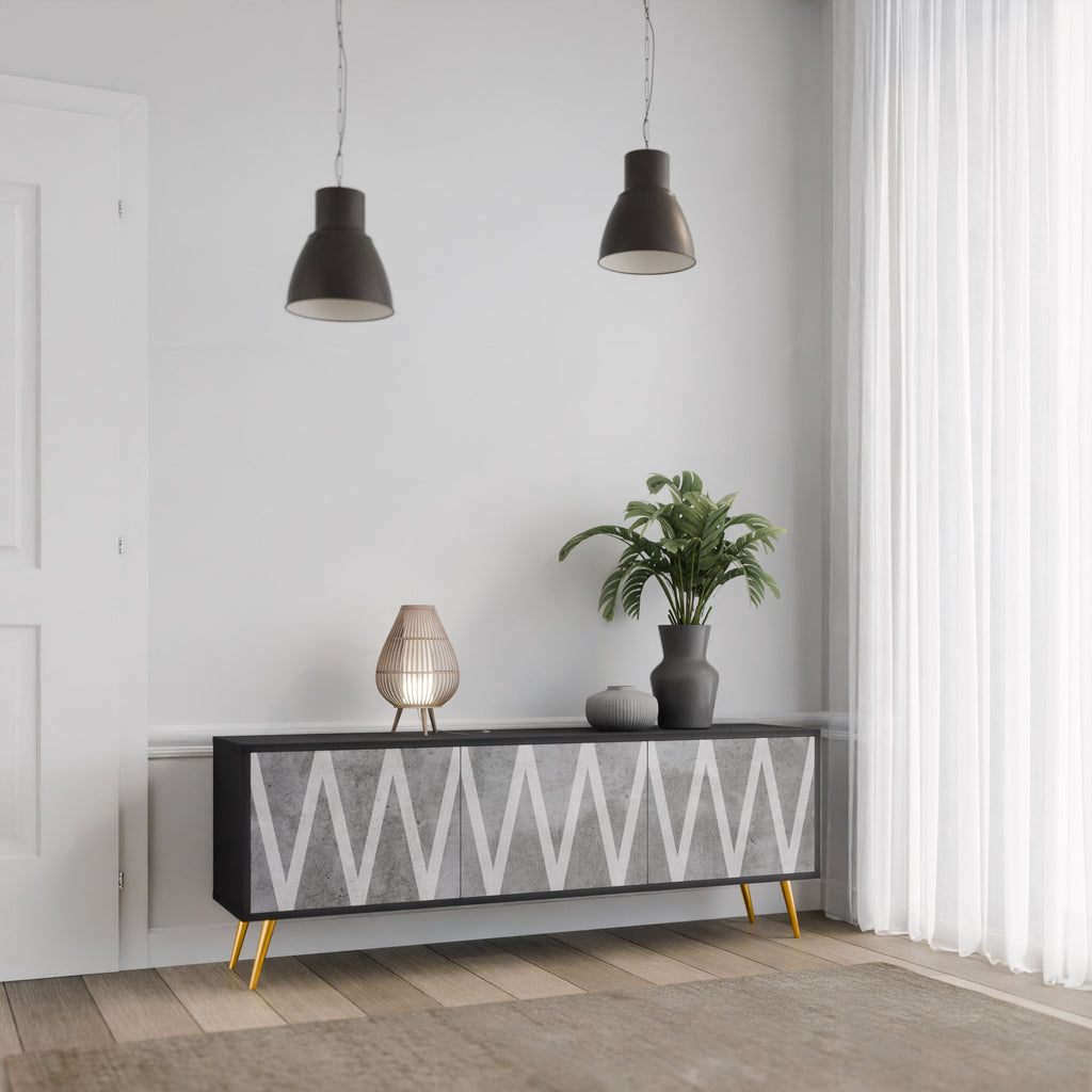 SOLID ZIG ZAG Móvel de TV com 3 Portas em Acabamento Preto