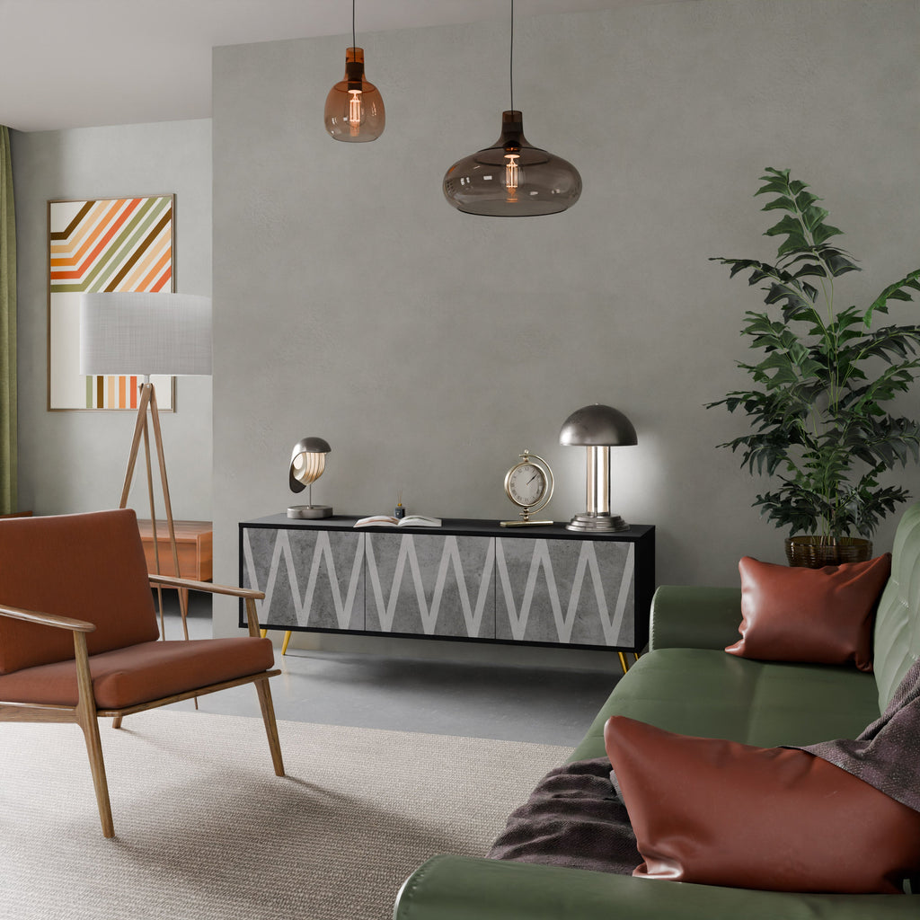 SOLID ZIG ZAG Móvel de TV com 3 Portas em Acabamento Preto