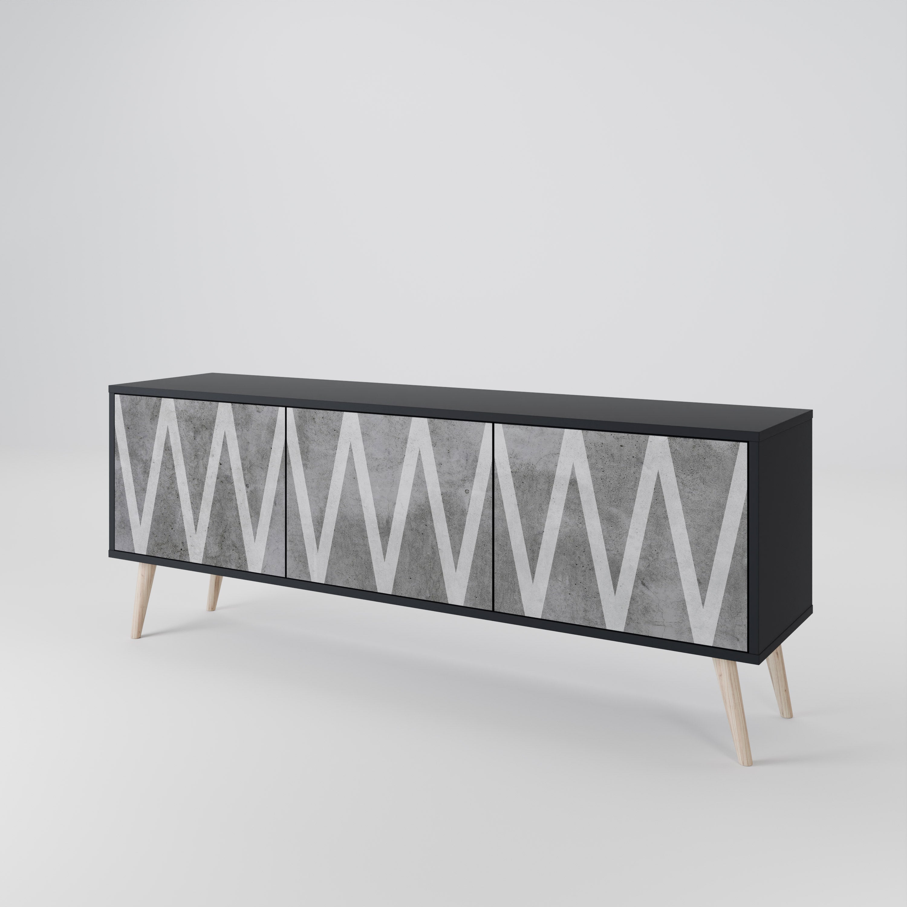 SOLID ZIG ZAG Móvel de TV com 3 Portas em Acabamento Preto